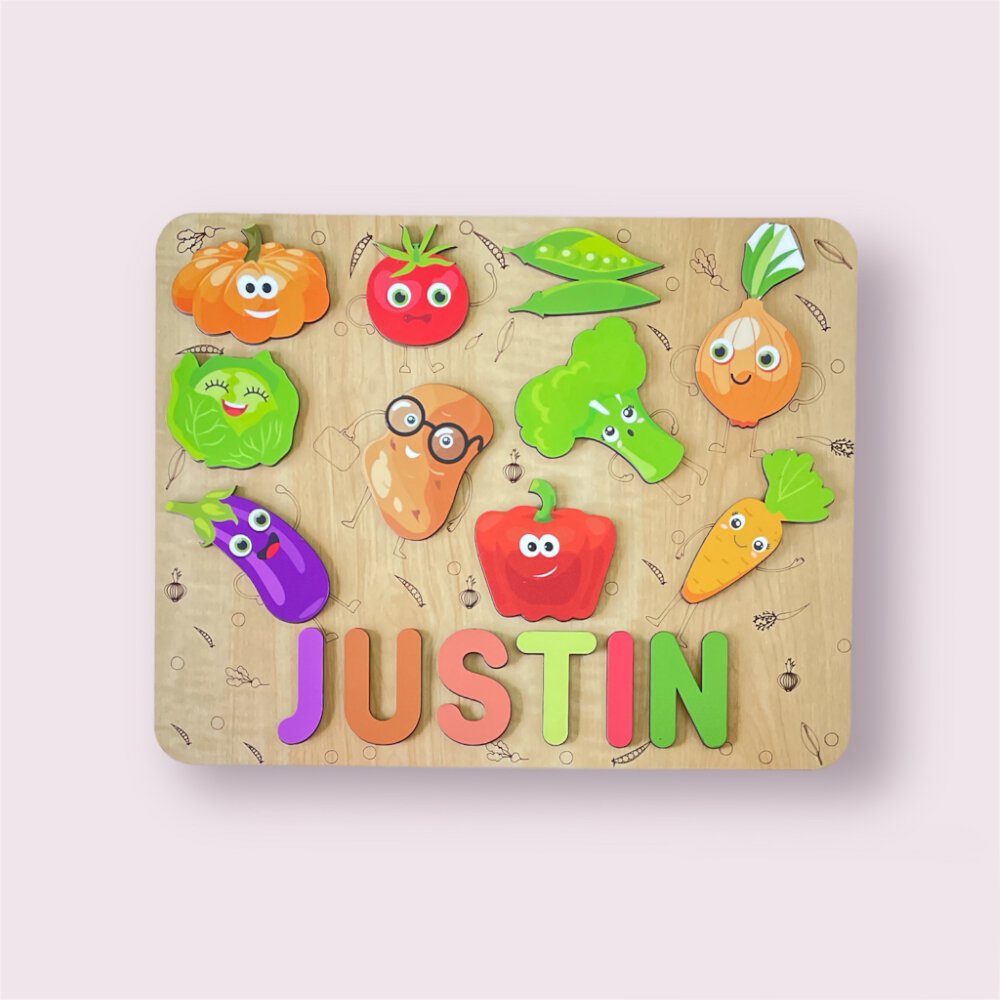 Personalised Wooden Name Puzzle- Vegetables