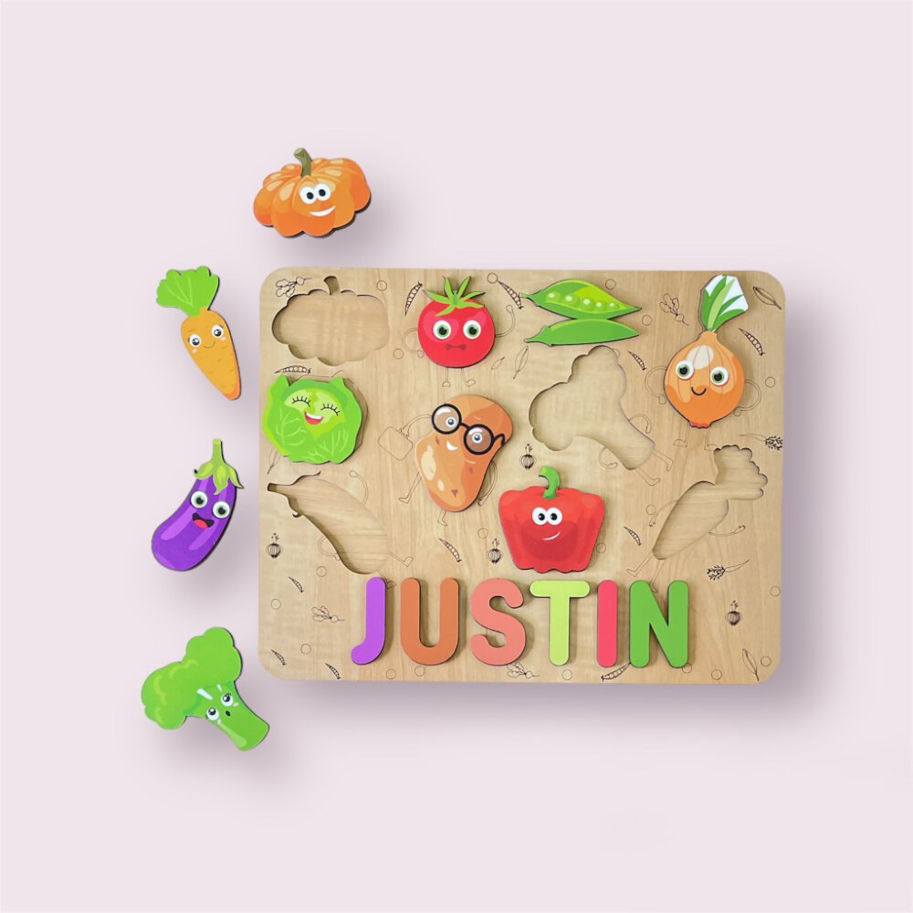 Personalised Wooden Name Puzzle- Vegetables