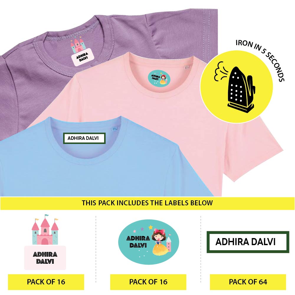 Custom Iron On Labels for Clothes - Princess (Pack Of 96 Labels)