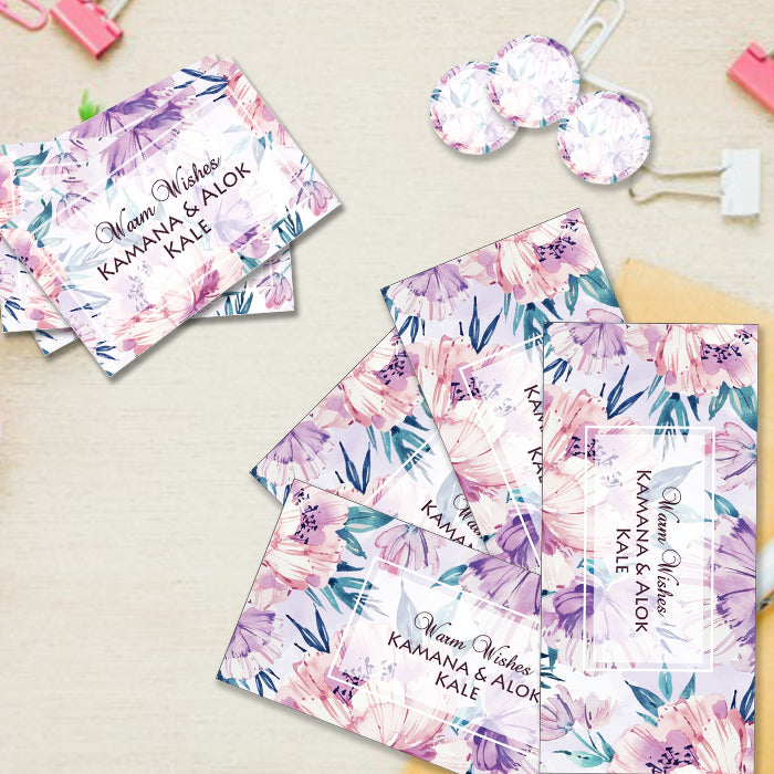 Personalised Gift Envelopes, Cards & Stickers Combo - Purple Watercolor, Set Of 130