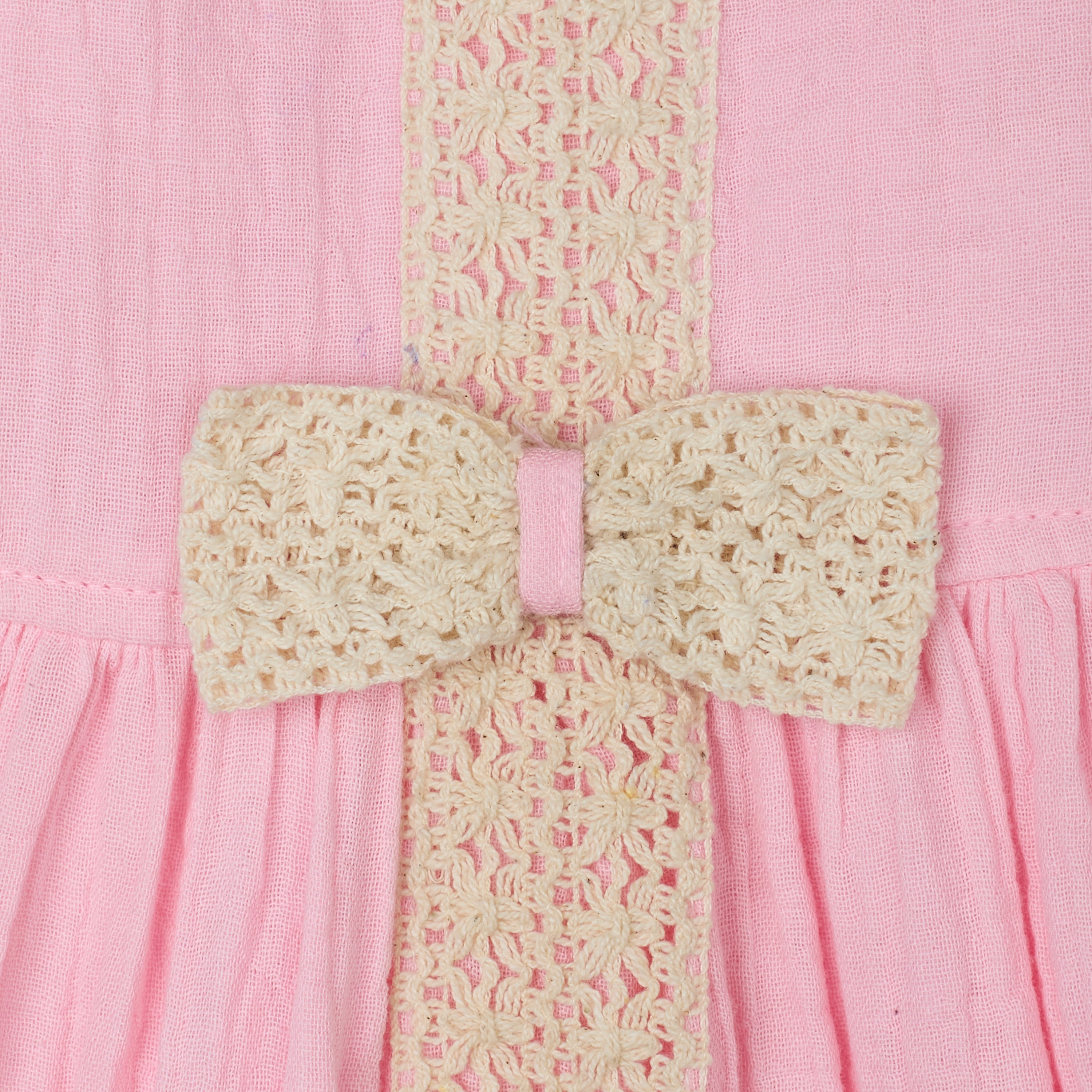 Sophie Double Cloth Tiered Dress With Crochet Details - Pink