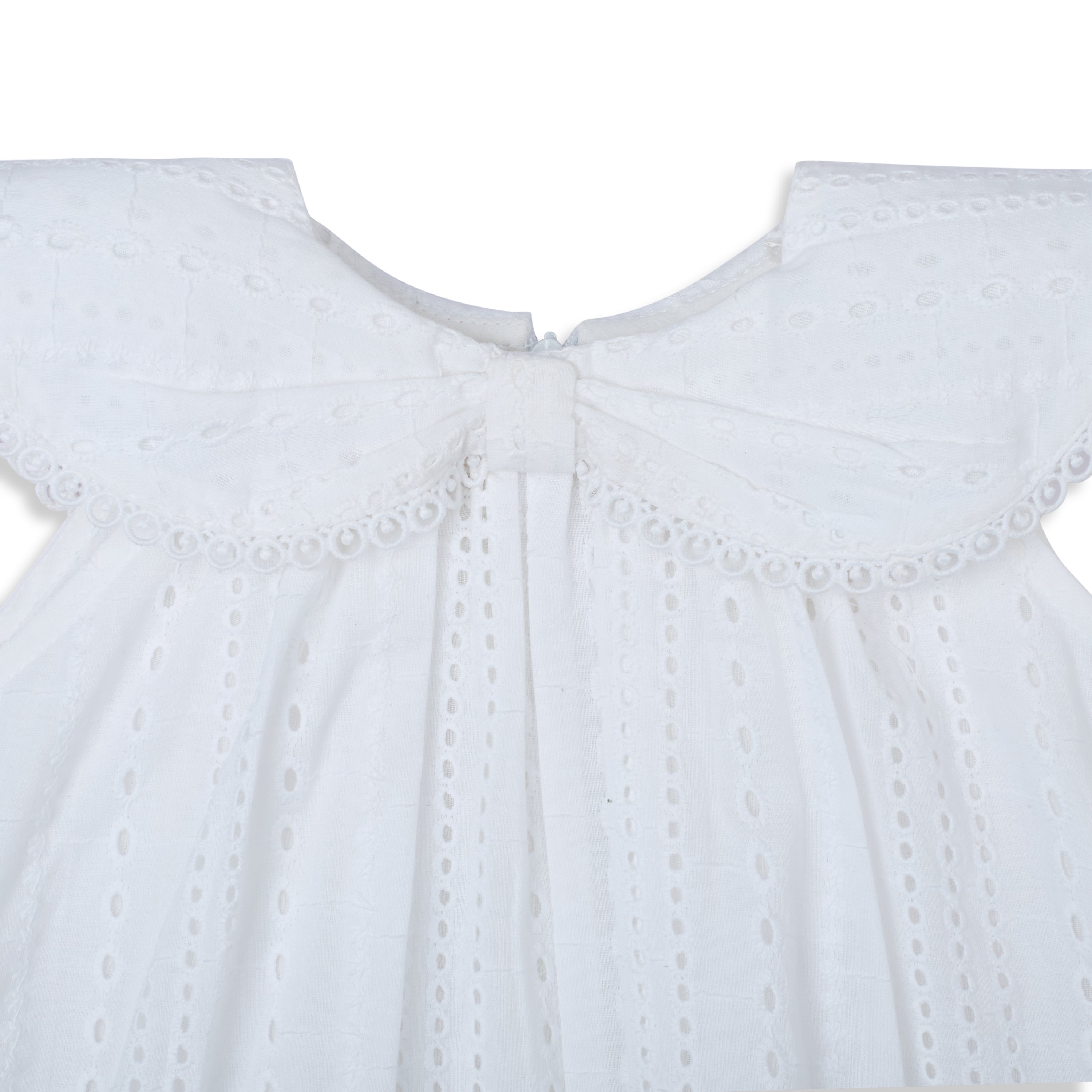 My Milestones Ivy Sky Pure Cotton Eyelet Sleeveless Top with Bow Detail Collar - White