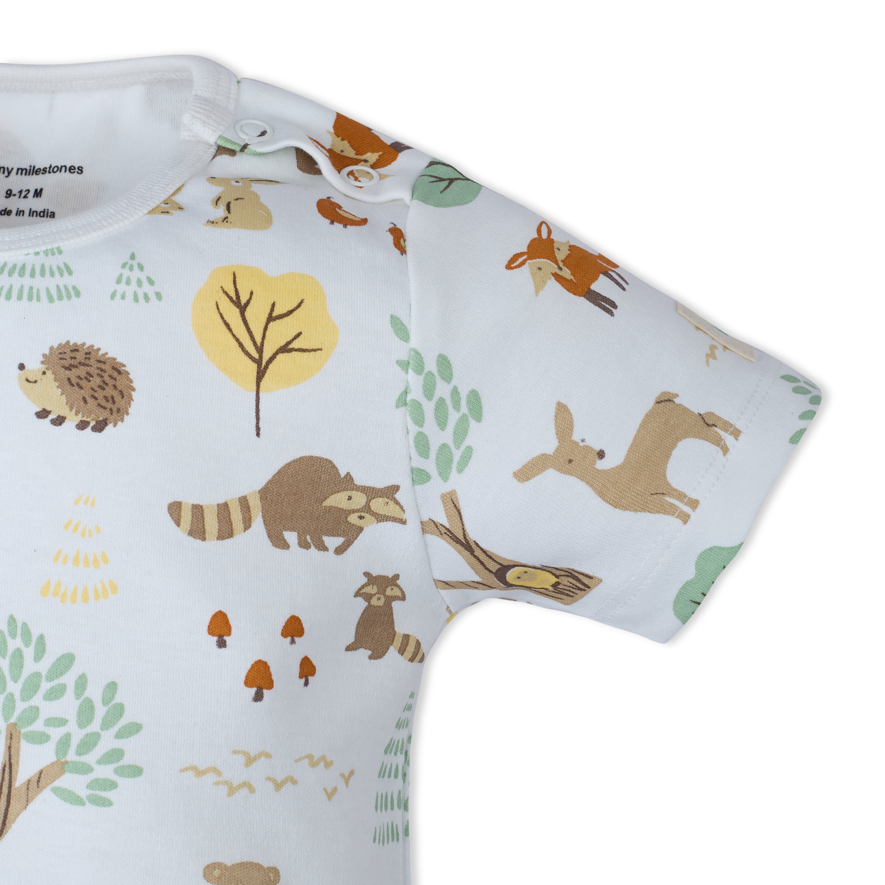 My Milestones Bio-Wash 100% Cotton Baby Boy Woodland Wonder Print Bodysuit - White
