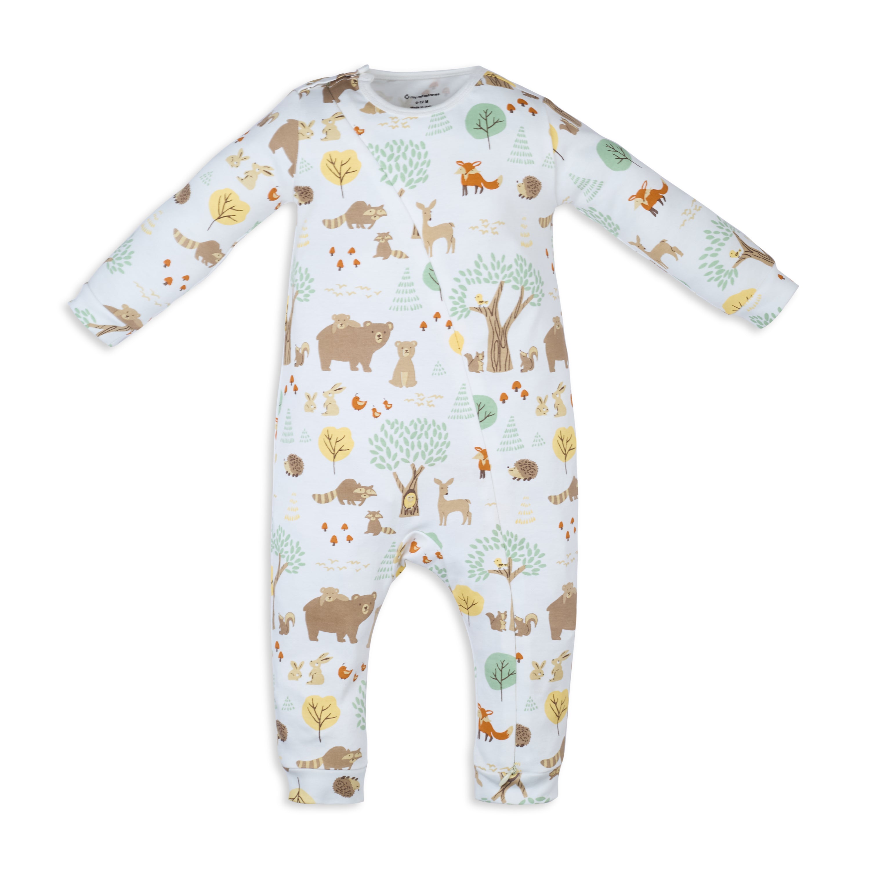 My Milestones Bio-Wash 100% Cotton Baby Boy Woodland Wonder Print Romper - White