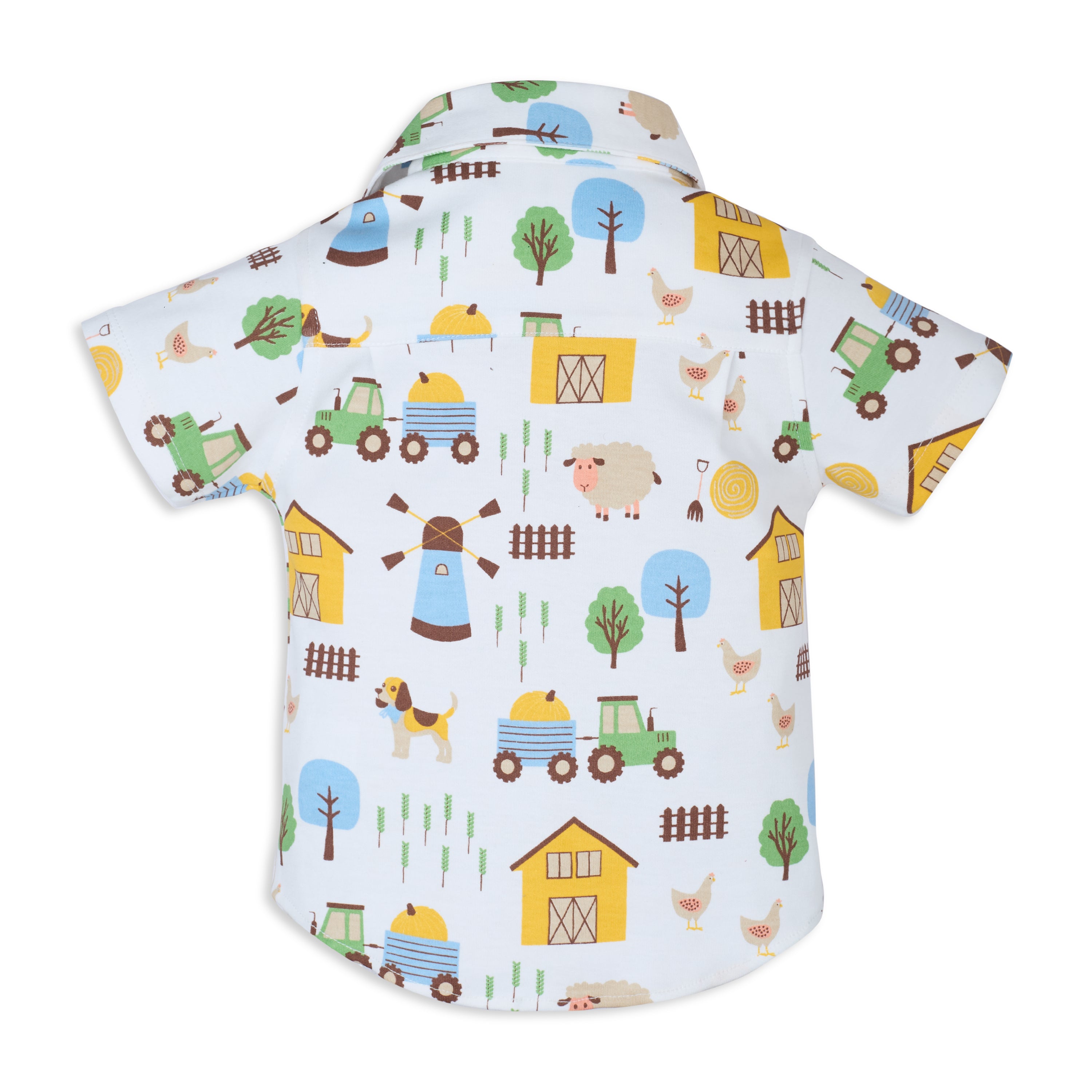 Short Sleeves Front Open Interlock Shirt In Barnyard Print - White