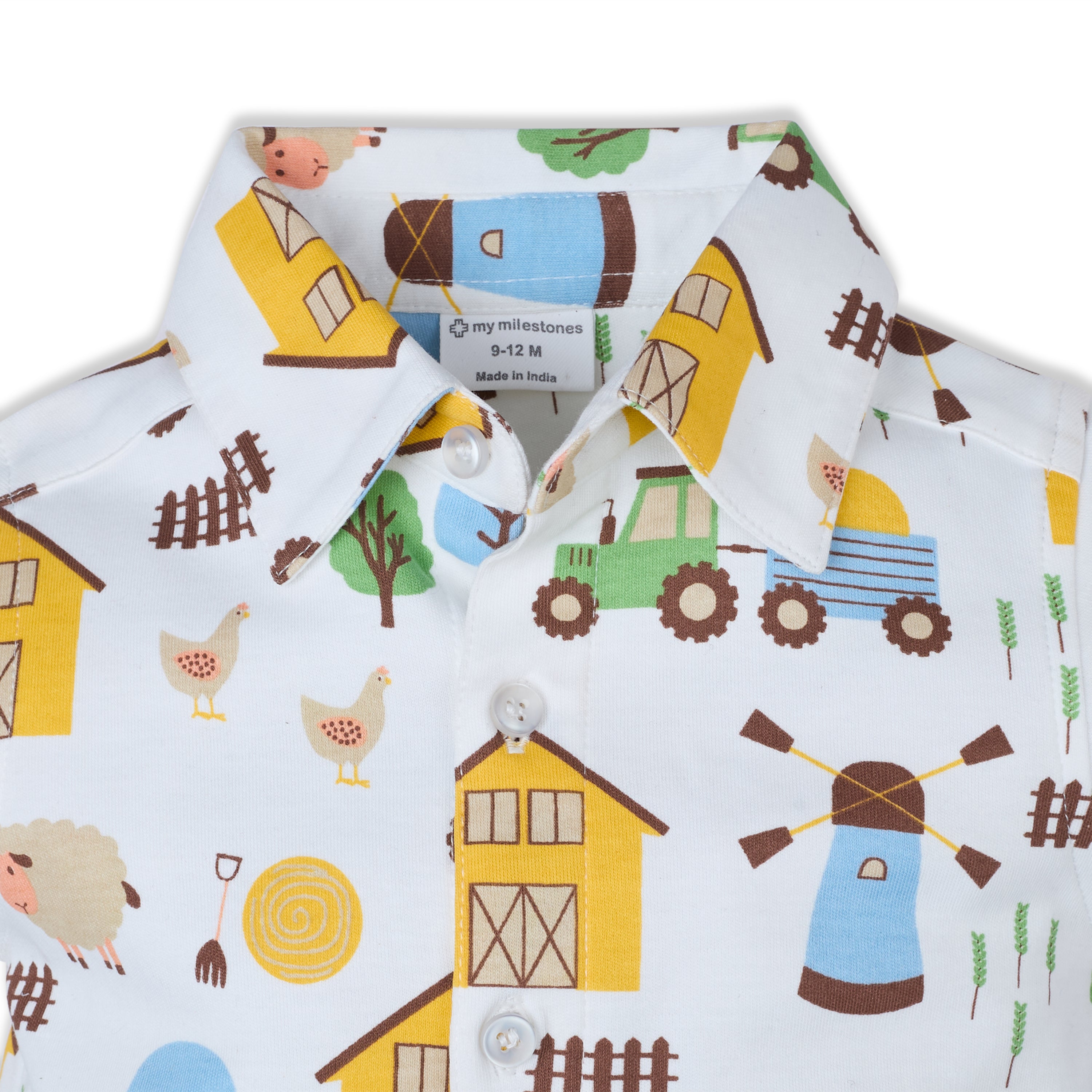 Short Sleeves Front Open Interlock Shirt In Barnyard Print - White