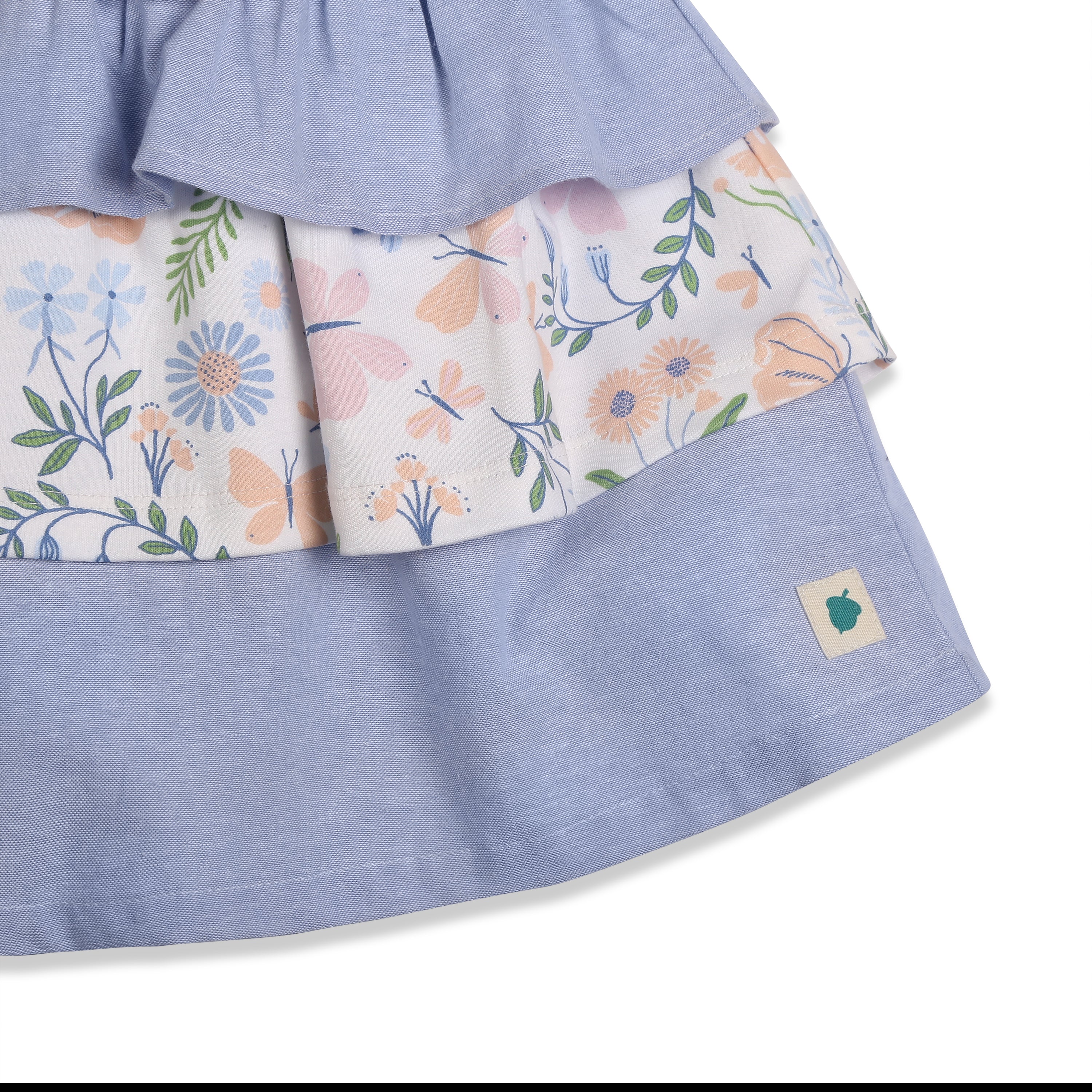 Milena Short-Sleeves Tiered Dress With A Mix Of Chambray & Enchanted Flora Print - Multi