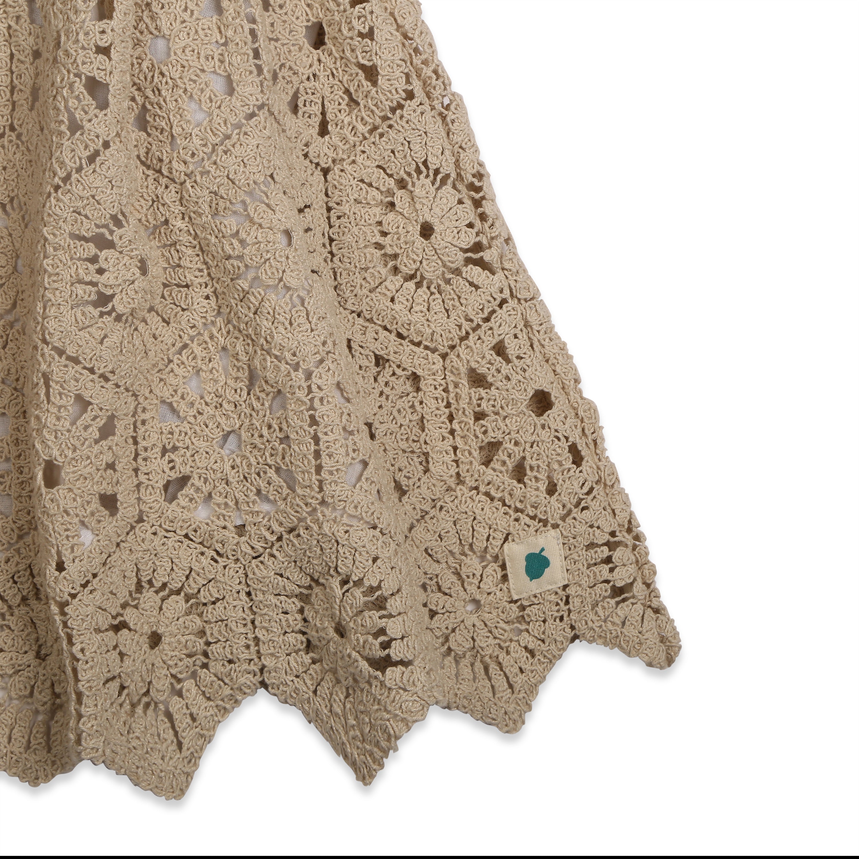 My Milestones Hazel Premium Crochet Dress with Ruffles at Yoke in Double Cloth - White & Beige