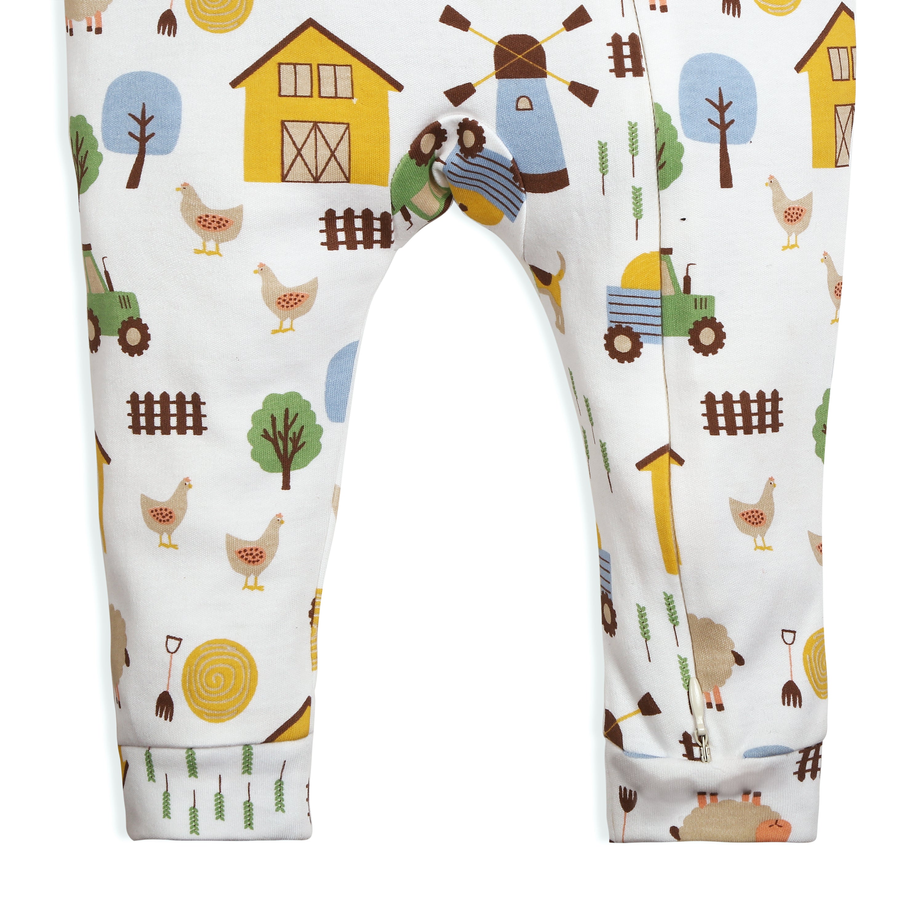 My Milestones Long Sleeves Barnyard Print Full Sleeves Two Way Zipper Romper - White