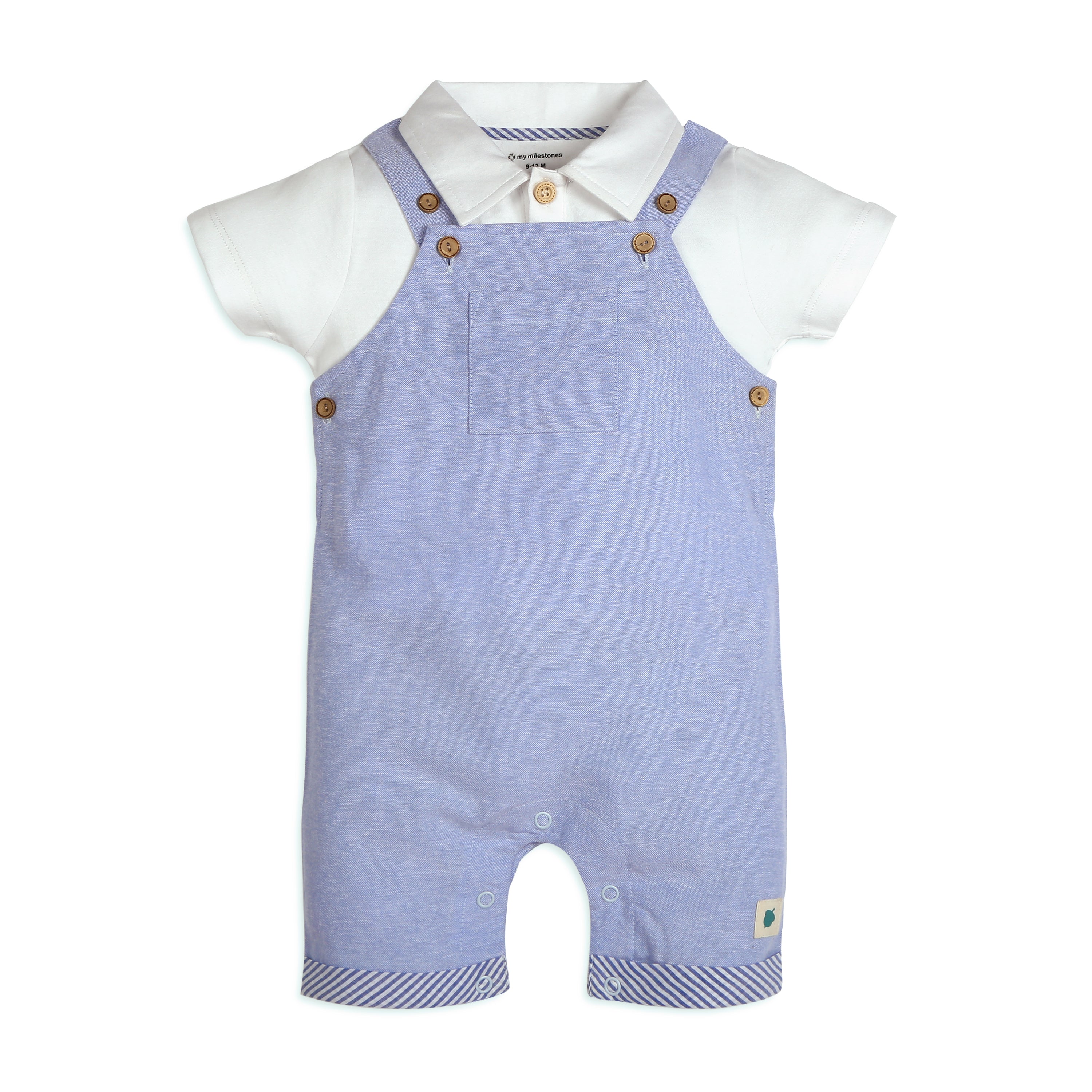 Brooks Chambray Dungaree With Knit Collared Tee - Blue & White