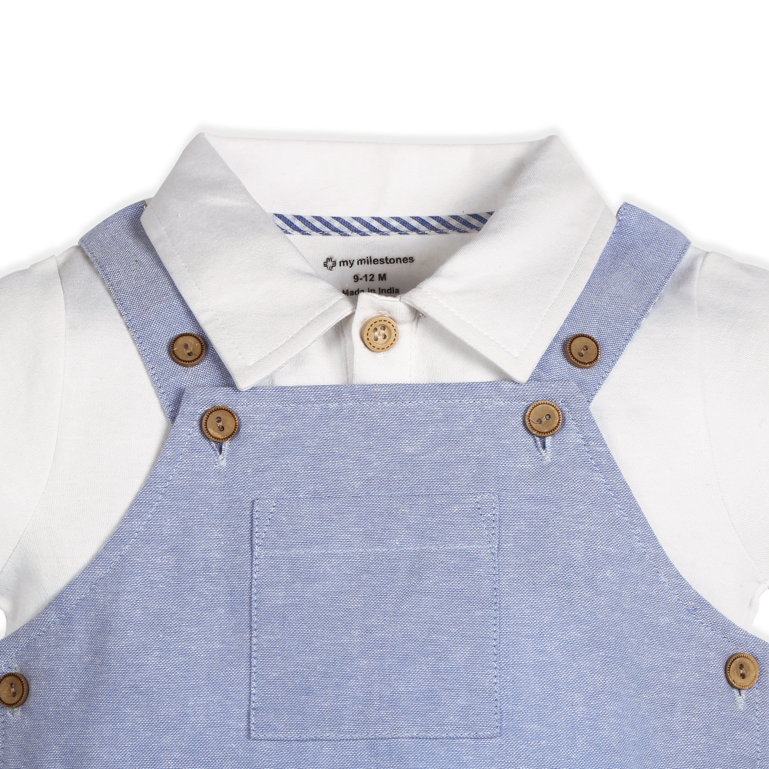 Brooks Chambray Dungaree With Knit Collared Tee - Blue & White