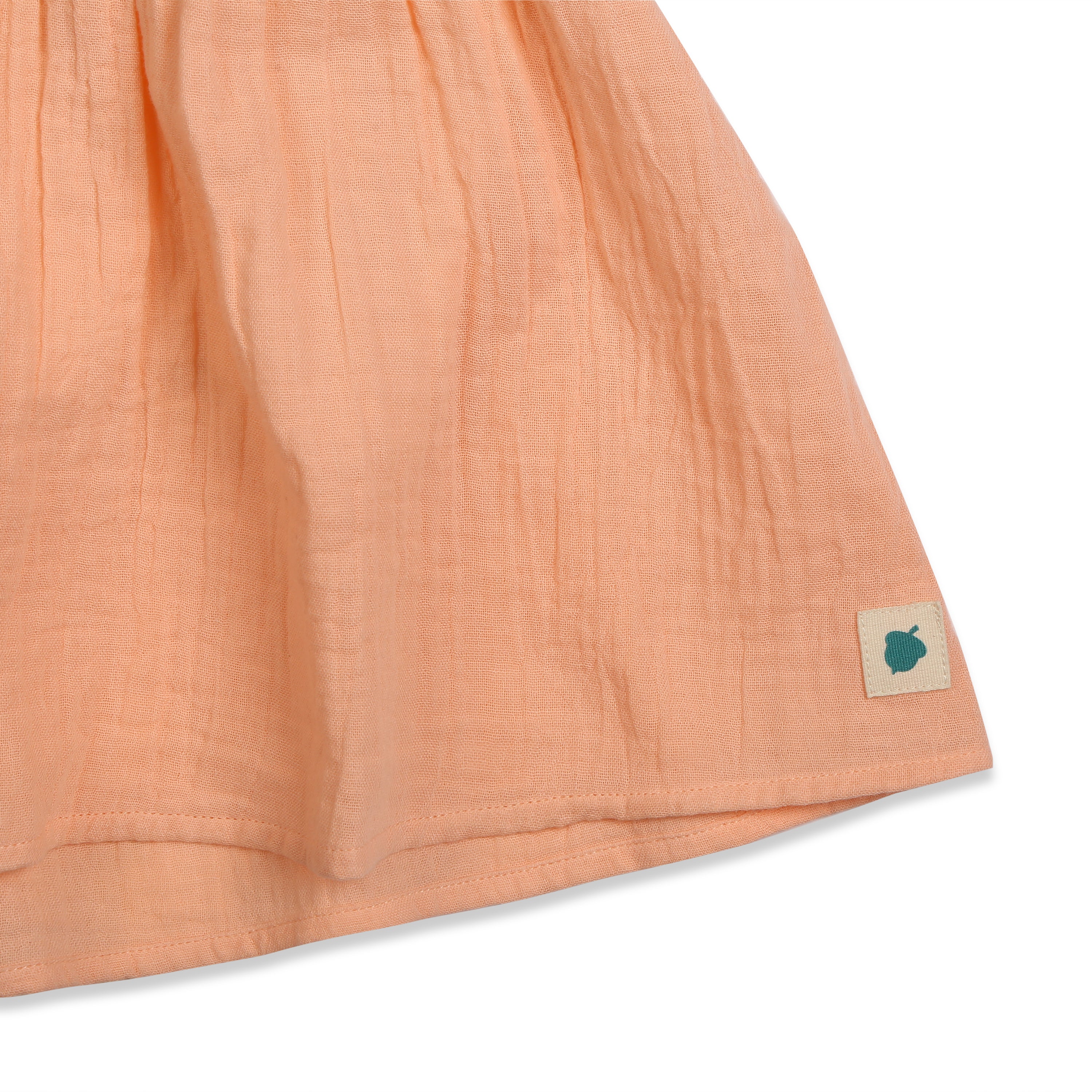 My Milestones Peony Handcrafted Crochet Detail Dungaree Dress in Double Cloth with Bio-Wash Ruffle Detail Tee - Peach