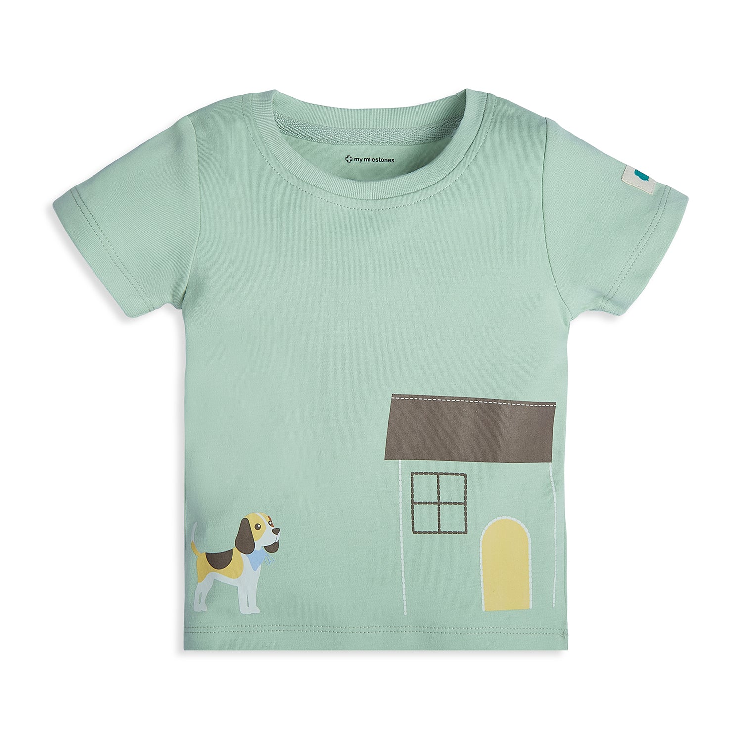 My Milestones Bio-Wash 100% Cotton Short Sleeves Tee with Barnyard Placement Print - Sage Green