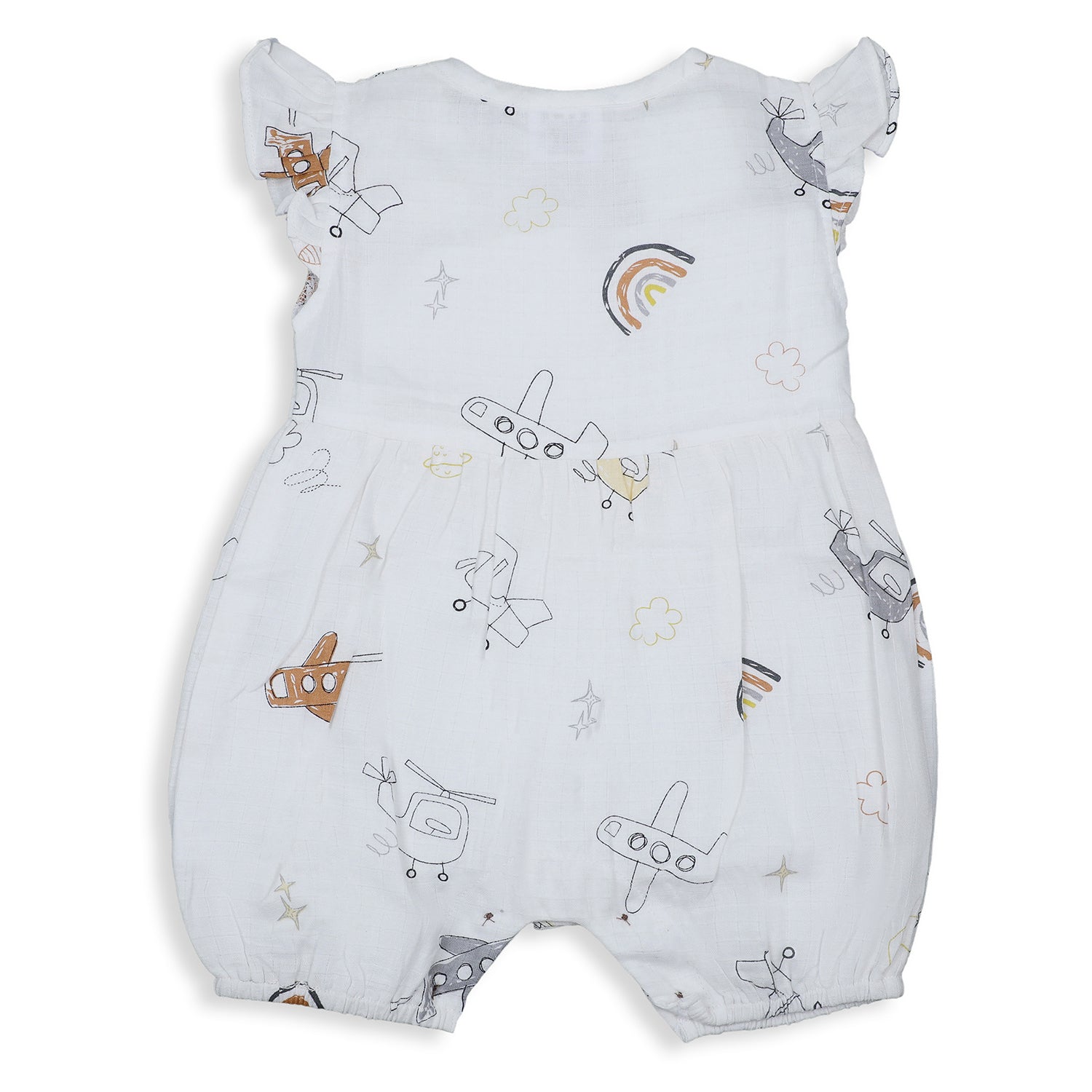 Baby Moo Flying High Bow Detail Sleeveless Buttoned Muslin Romper - White - Baby Moo