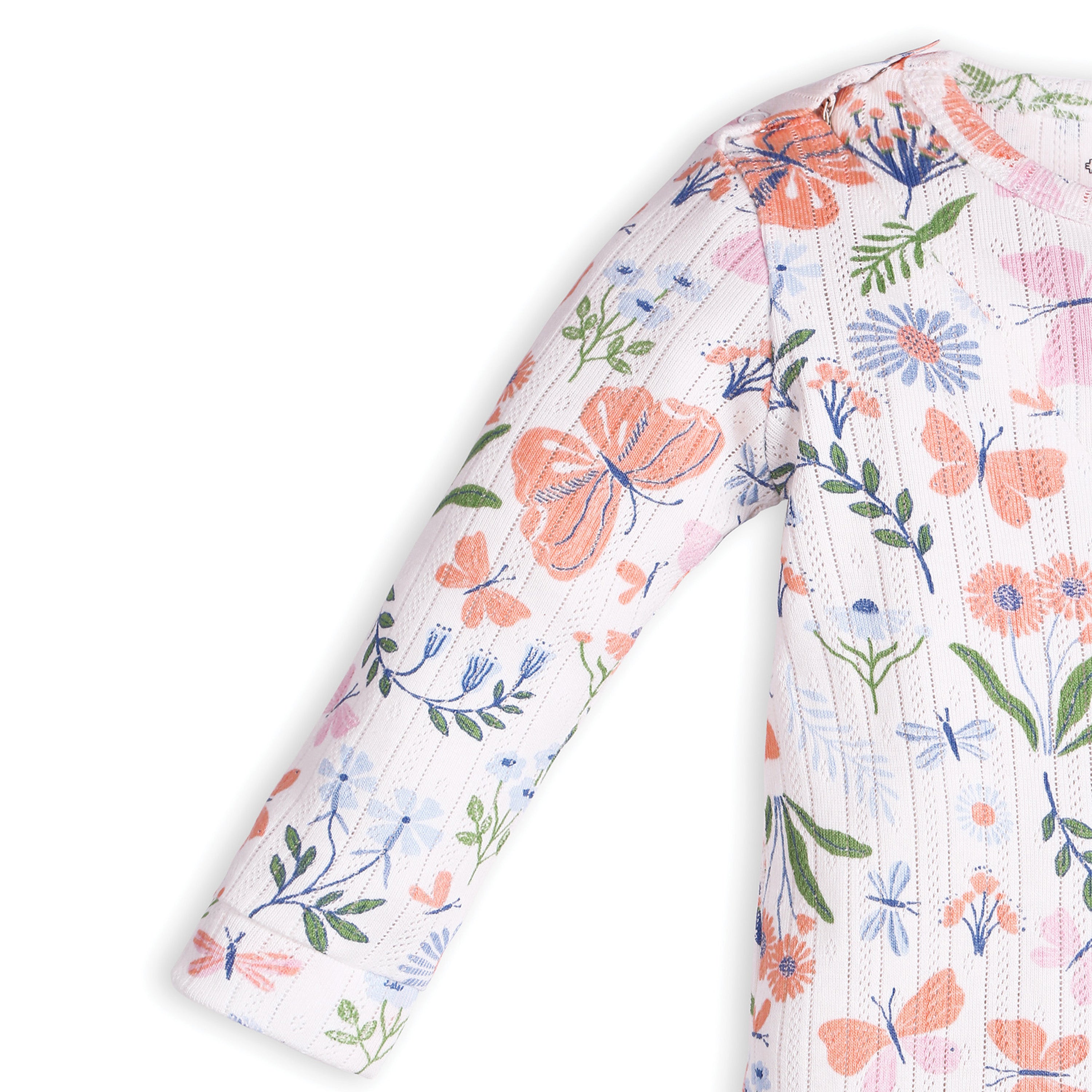 My Milestones Long Sleeves Pointelle Two Way Zipper Romper Enchanted Flora Print - Offwhite