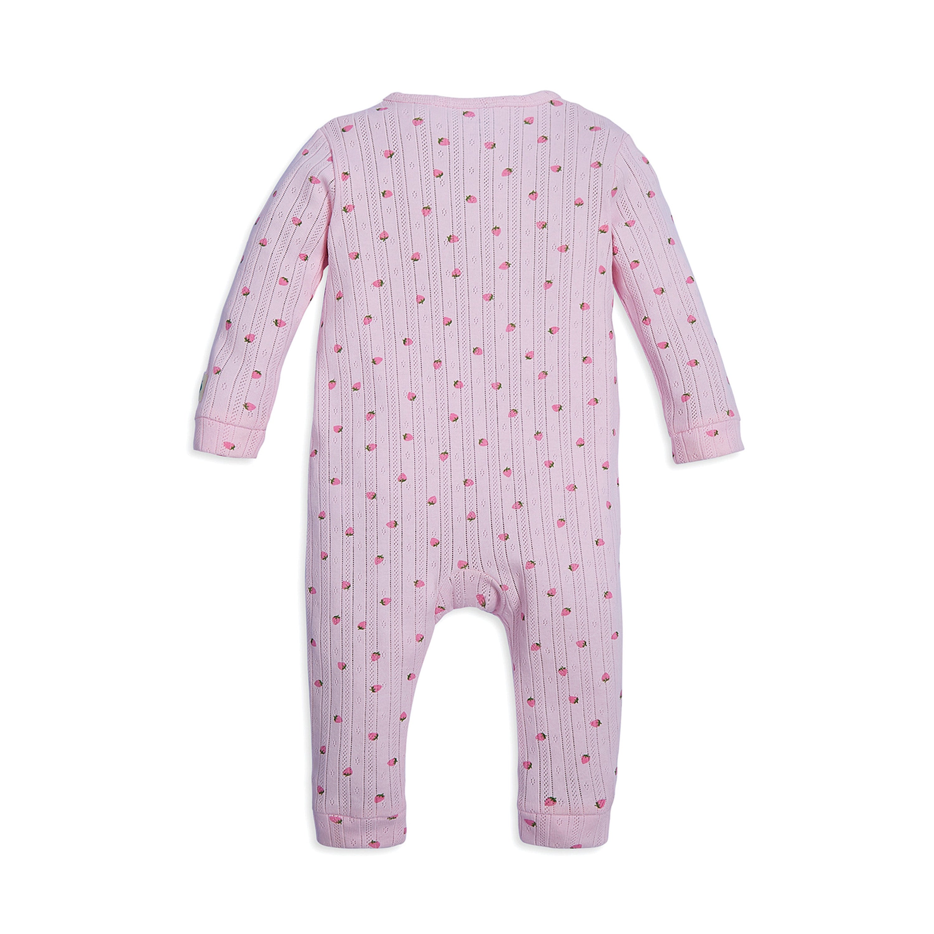 My Milestones Long Sleeves Pointelle Two Way Zipper Romper Strawberry Print - Pink