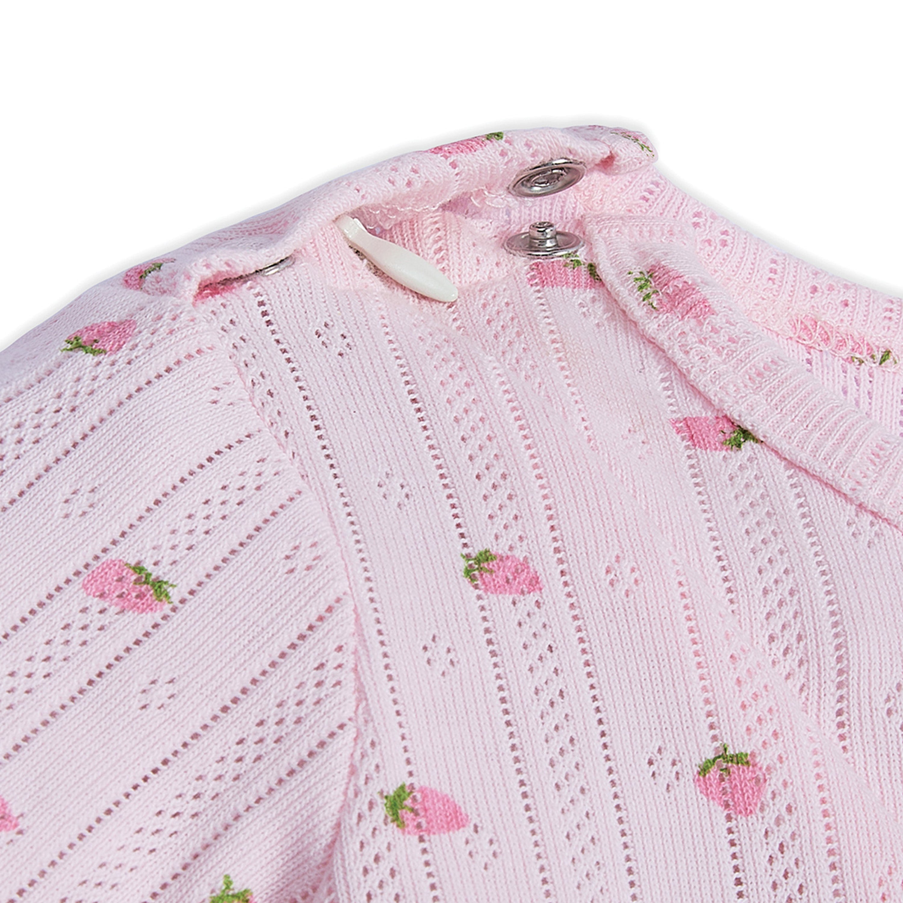 My Milestones Long Sleeves Pointelle Two Way Zipper Romper Strawberry Print - Pink