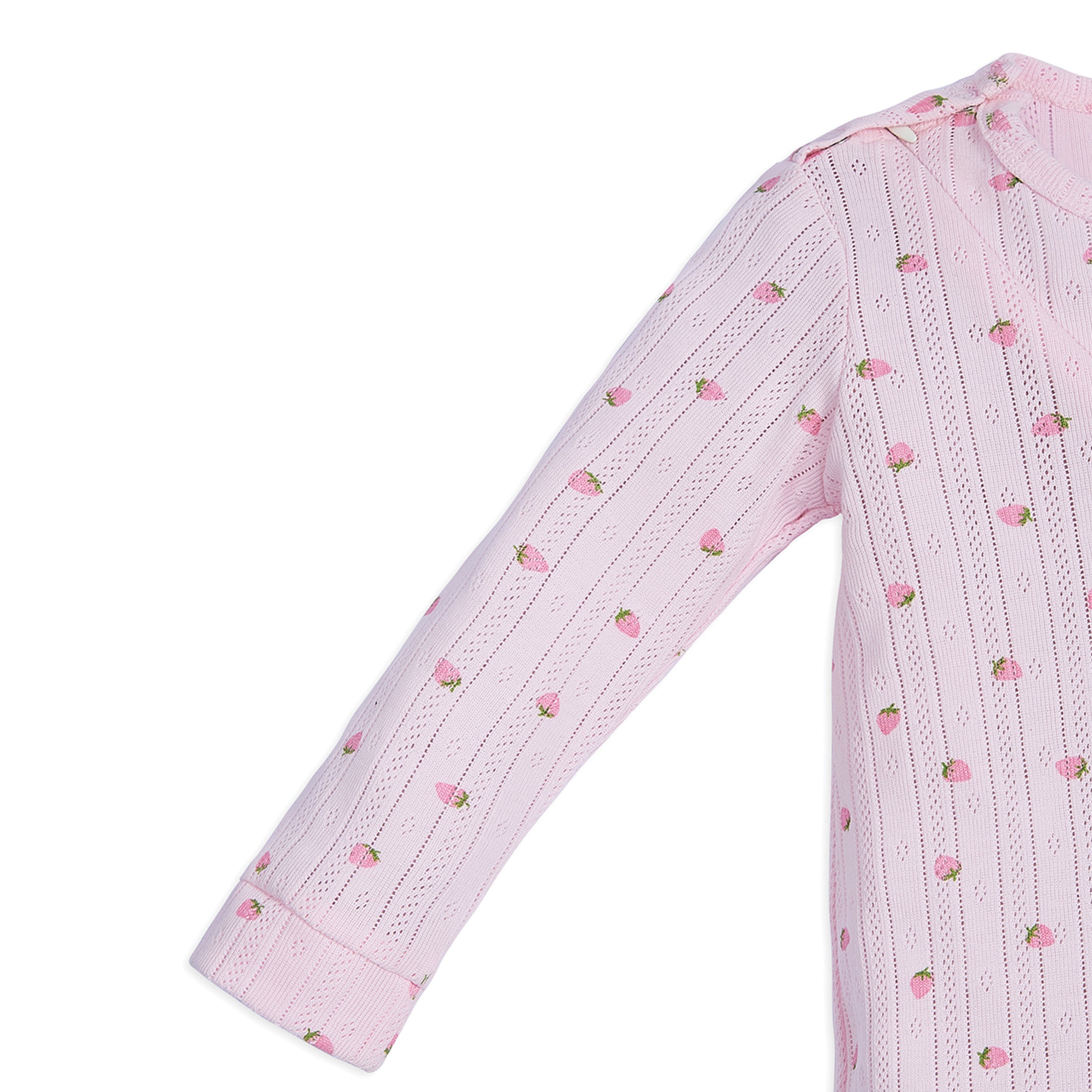 My Milestones Long Sleeves Pointelle Two Way Zipper Romper Strawberry Print - Pink