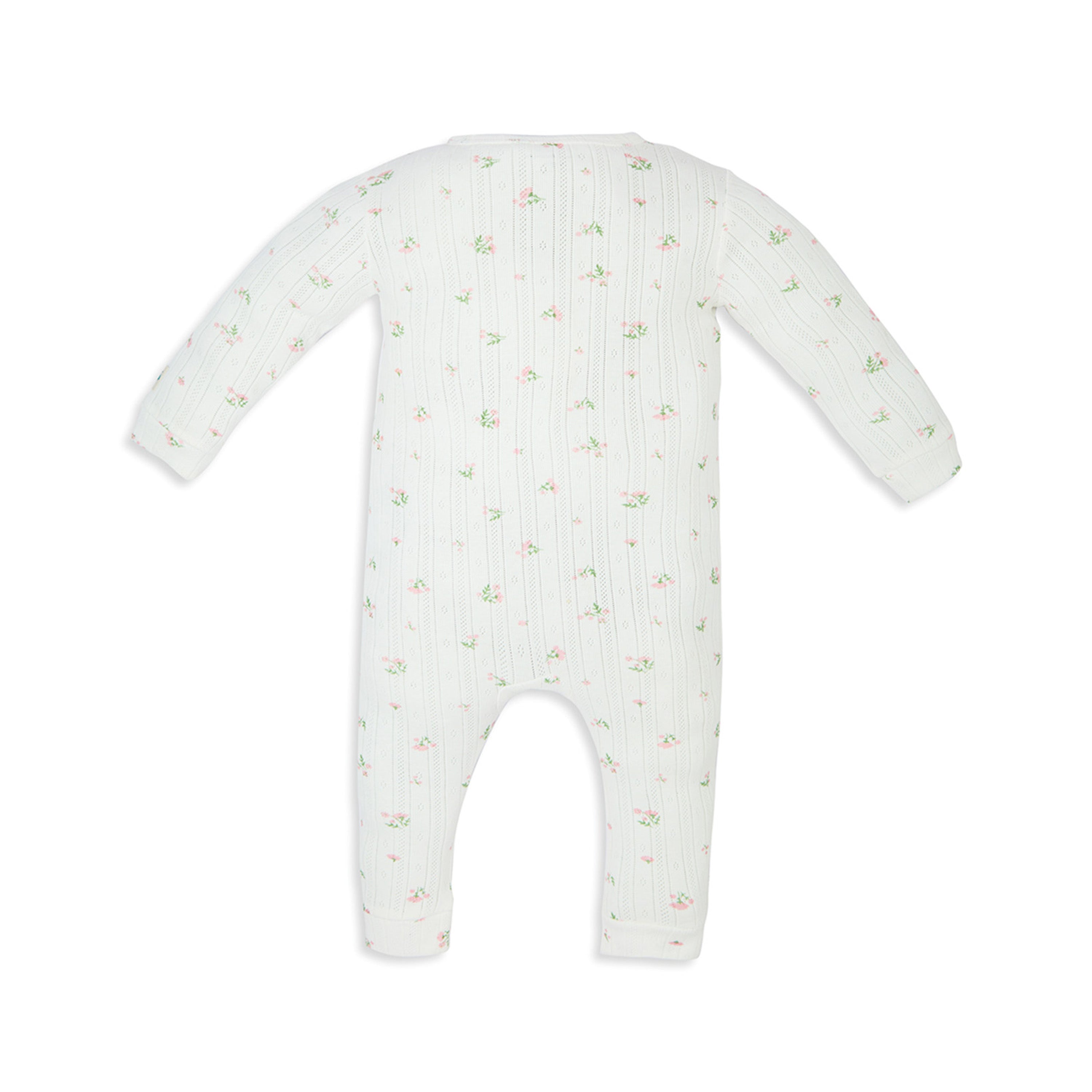 My Milestones Bio-Wash Pointelle Long Sleeves 2-Way Zipper Romper in Petite Petals Print - Off White
