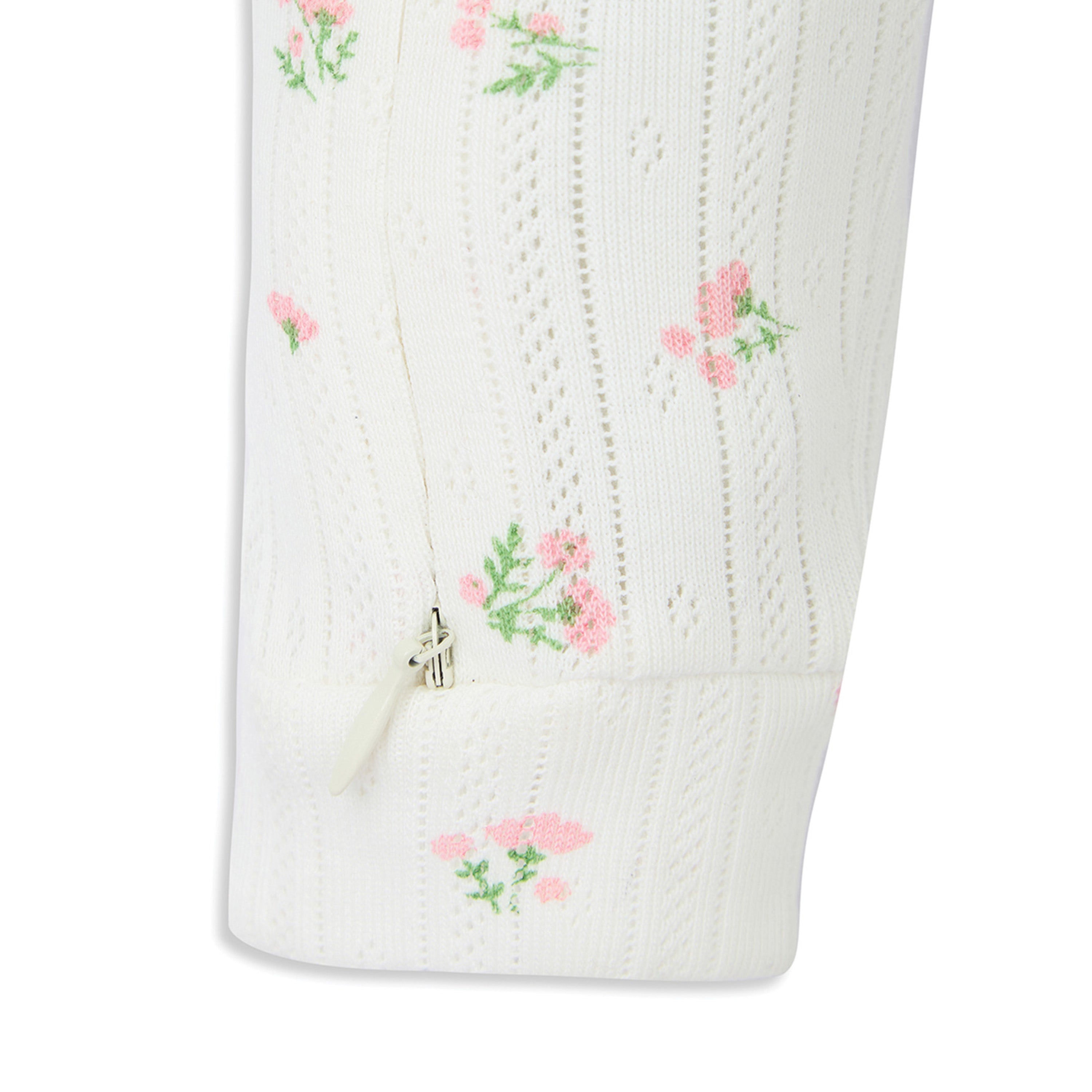 My Milestones Bio-Wash Pointelle Long Sleeves 2-Way Zipper Romper in Petite Petals Print - Off White
