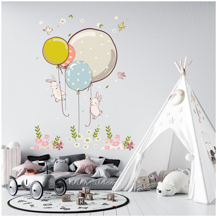 Rabbit With Balloon Wall Sticker