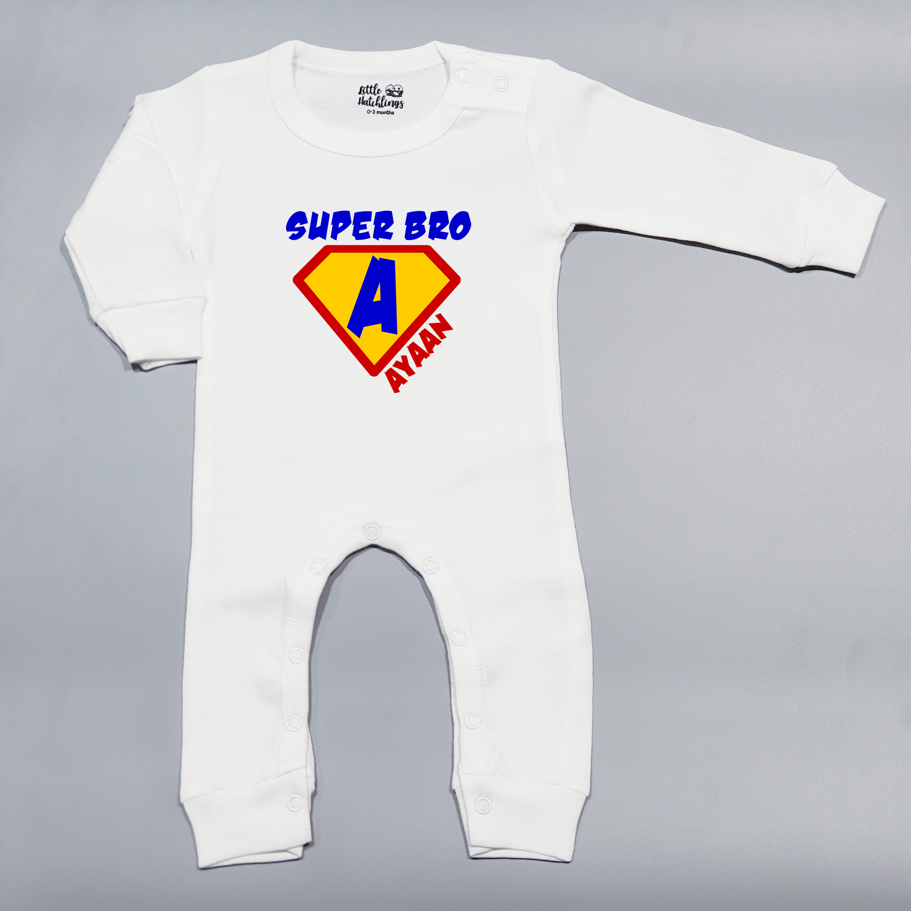 Super Bro Personalised White Onesie / Romper / Tshirt (Initial)