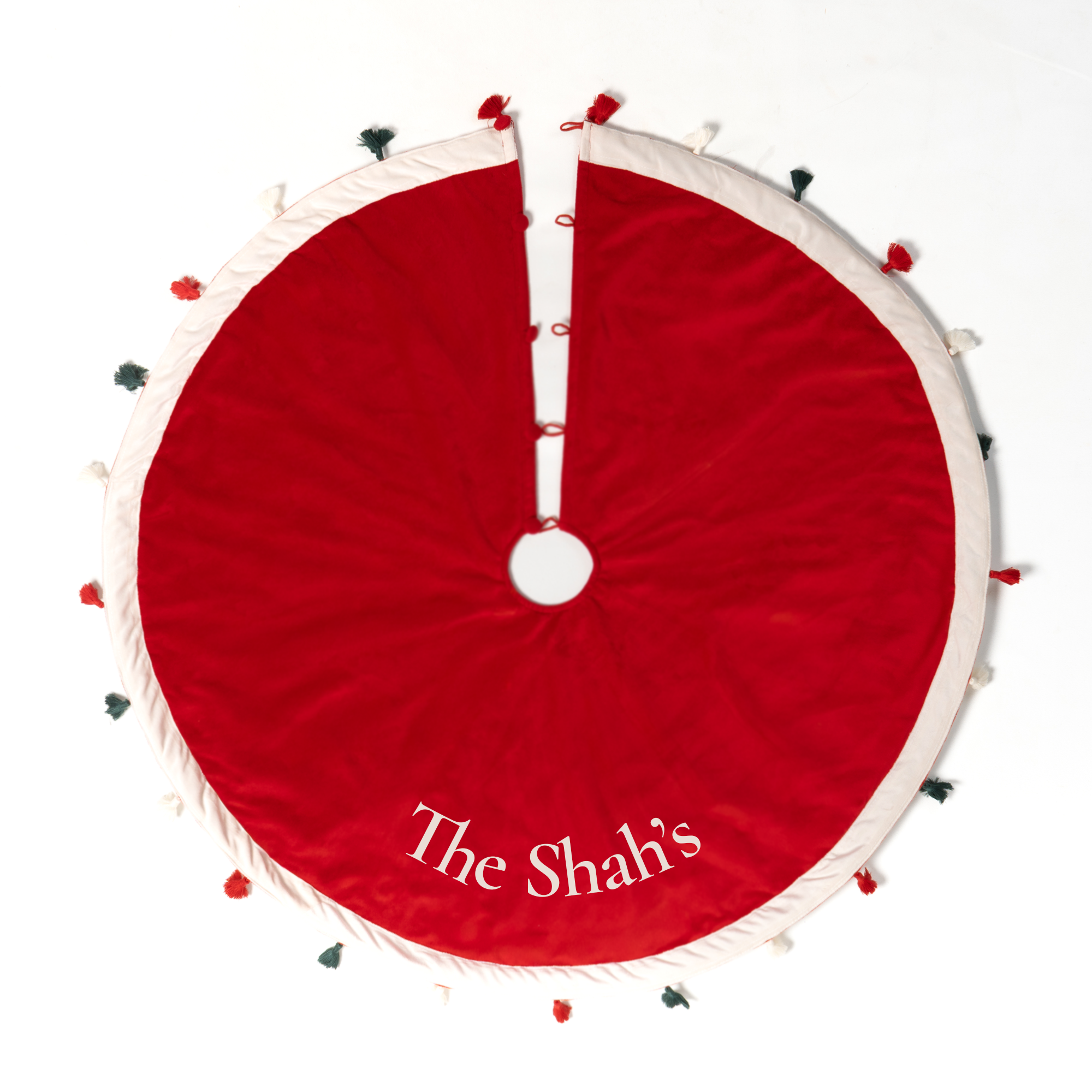 Personalised Red Velvet Tree Skirt with Tassels