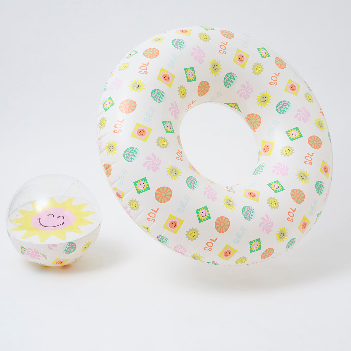 SUNNYLiFE Pool Ring & Ball Set Smiley World Sol Sea