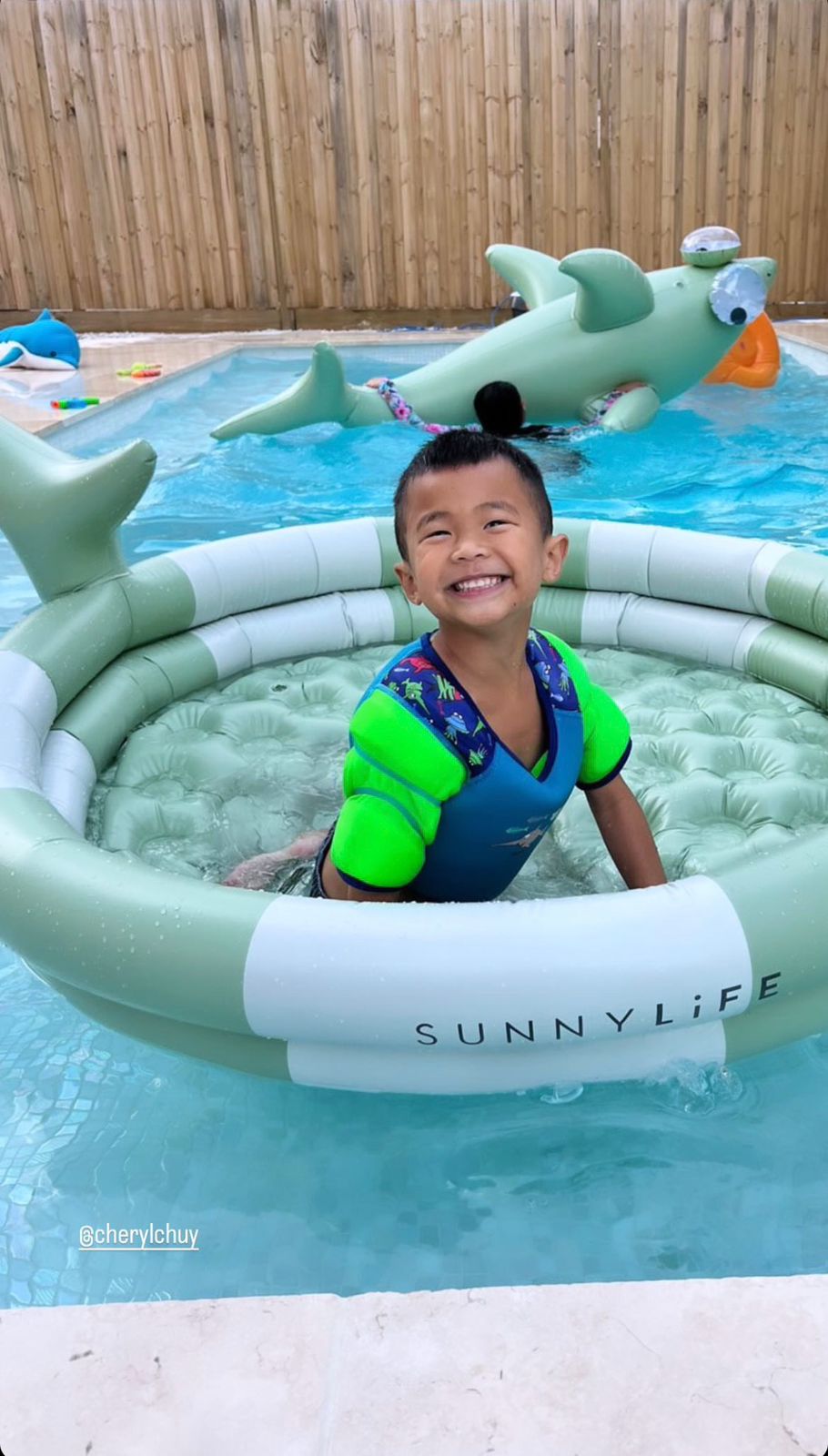SUNNYLiFE Inflatable Backyard Pool - Shark Tribe Khaki