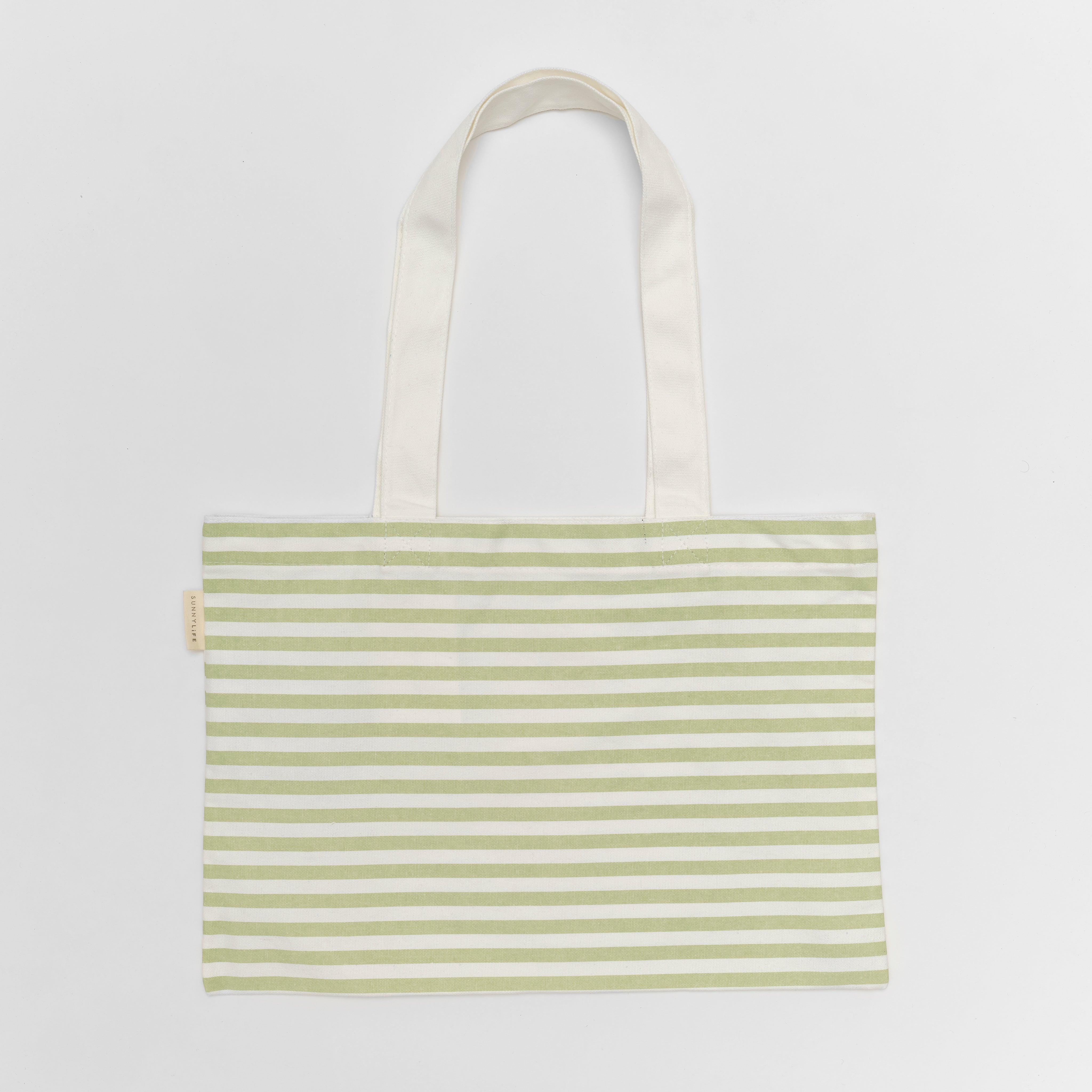 Kids Canvas Beach Bag Duck Sage Stripe