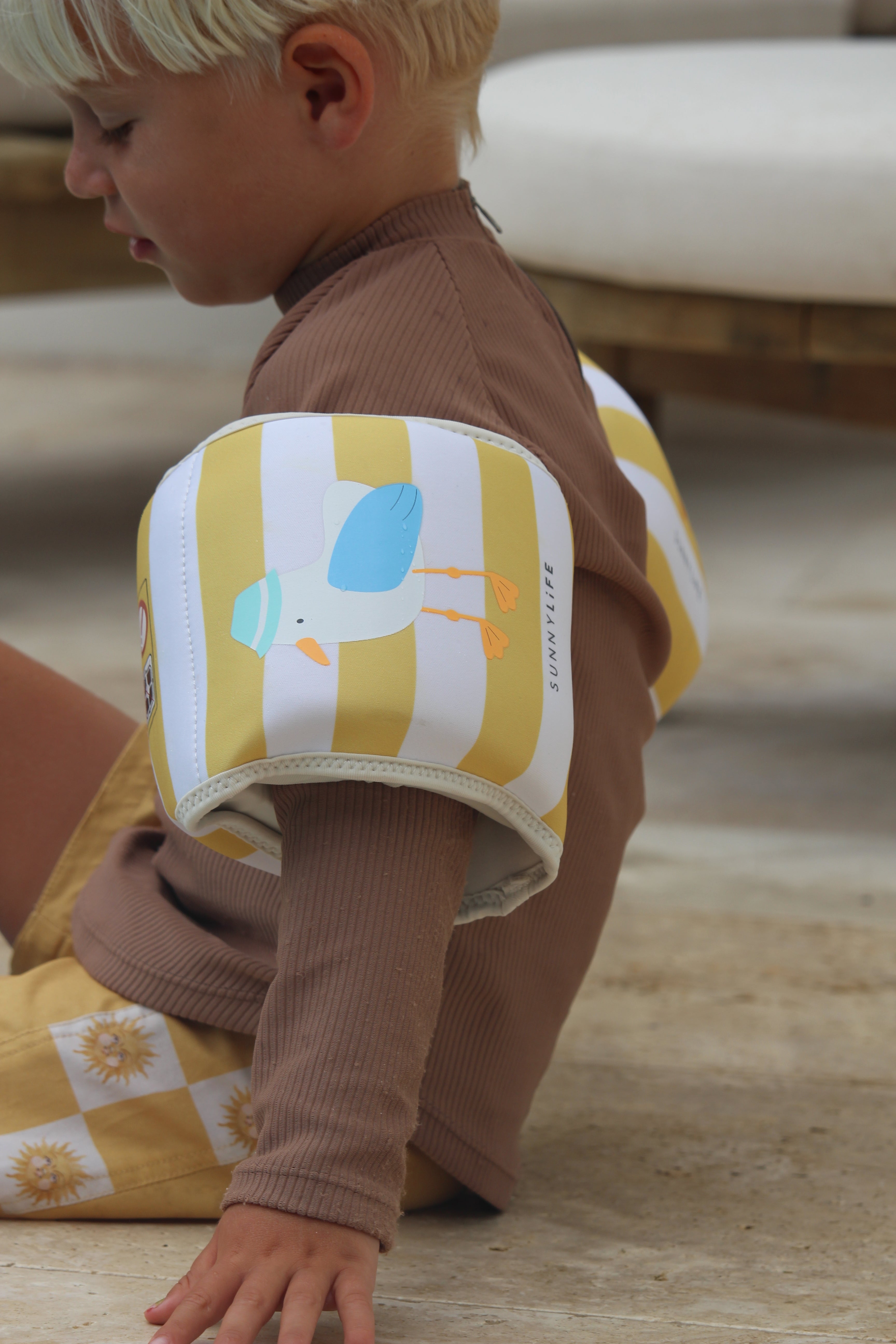 SUNNYLiFE Kids Inflatable Arm Bands Sid the Seagull Mustard Stripe