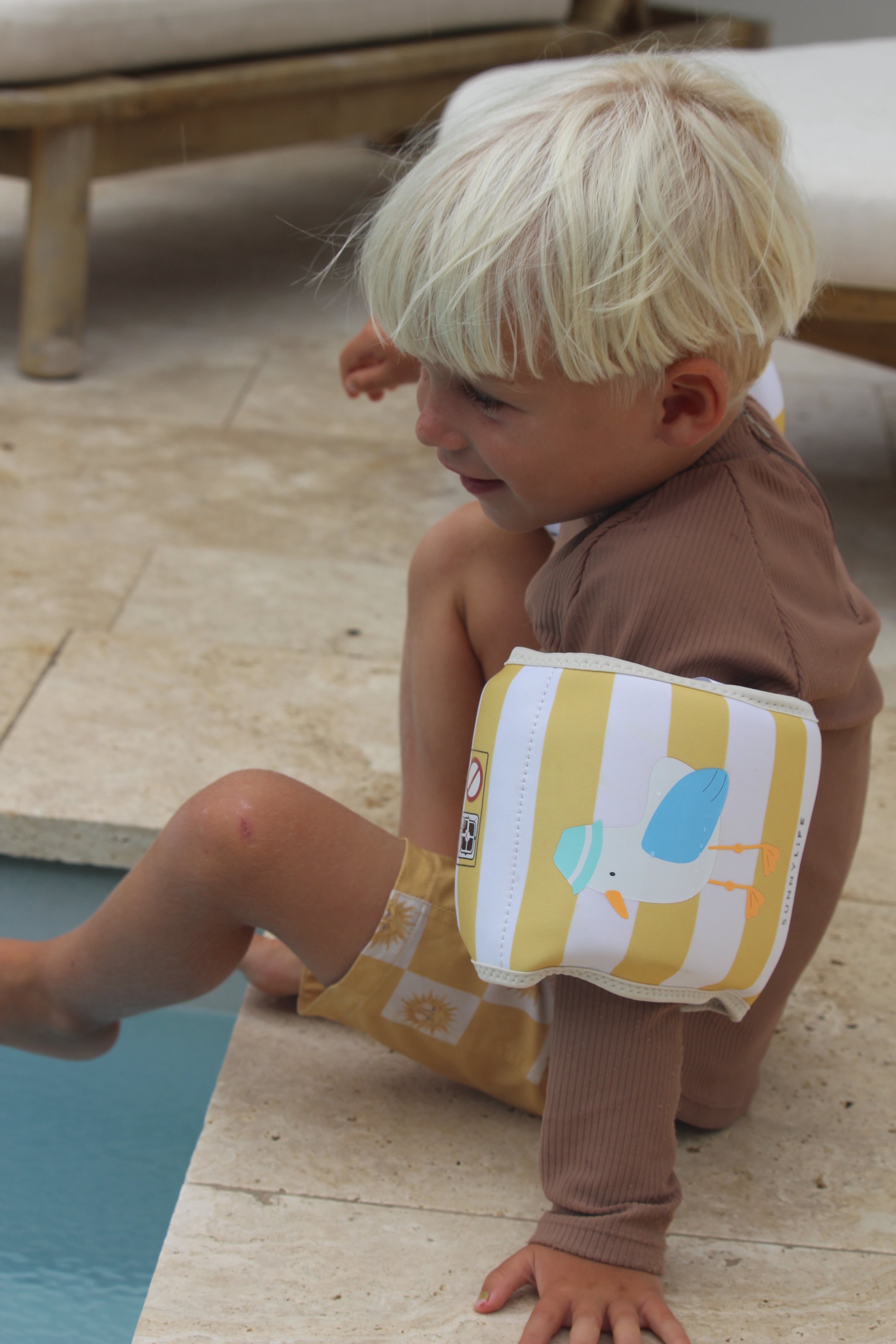 SUNNYLiFE Kids Inflatable Arm Bands Sid the Seagull Mustard Stripe
