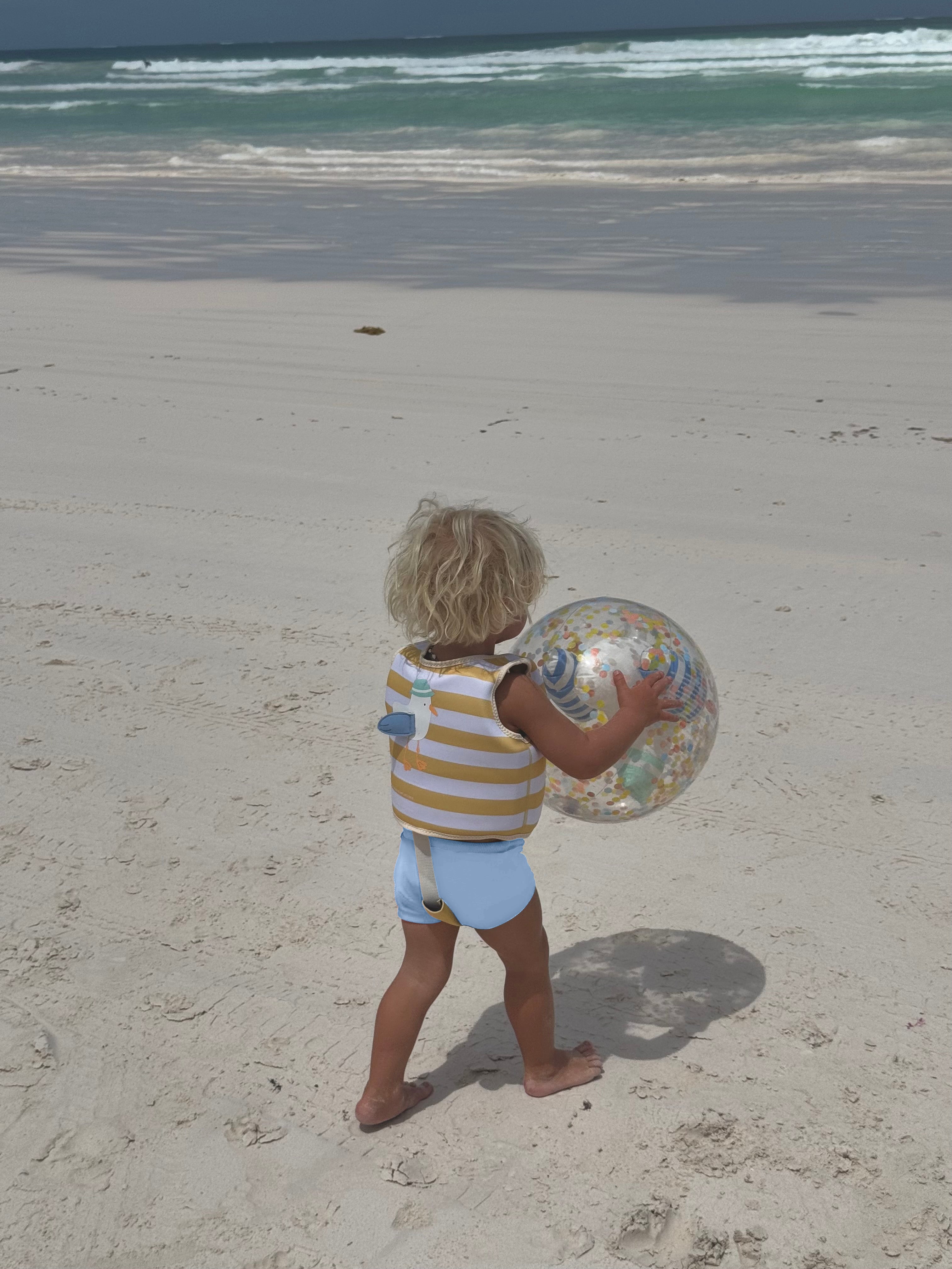 SUNNYLiFE Kids Swim Vest Sid the Seagull Mustard Stripe