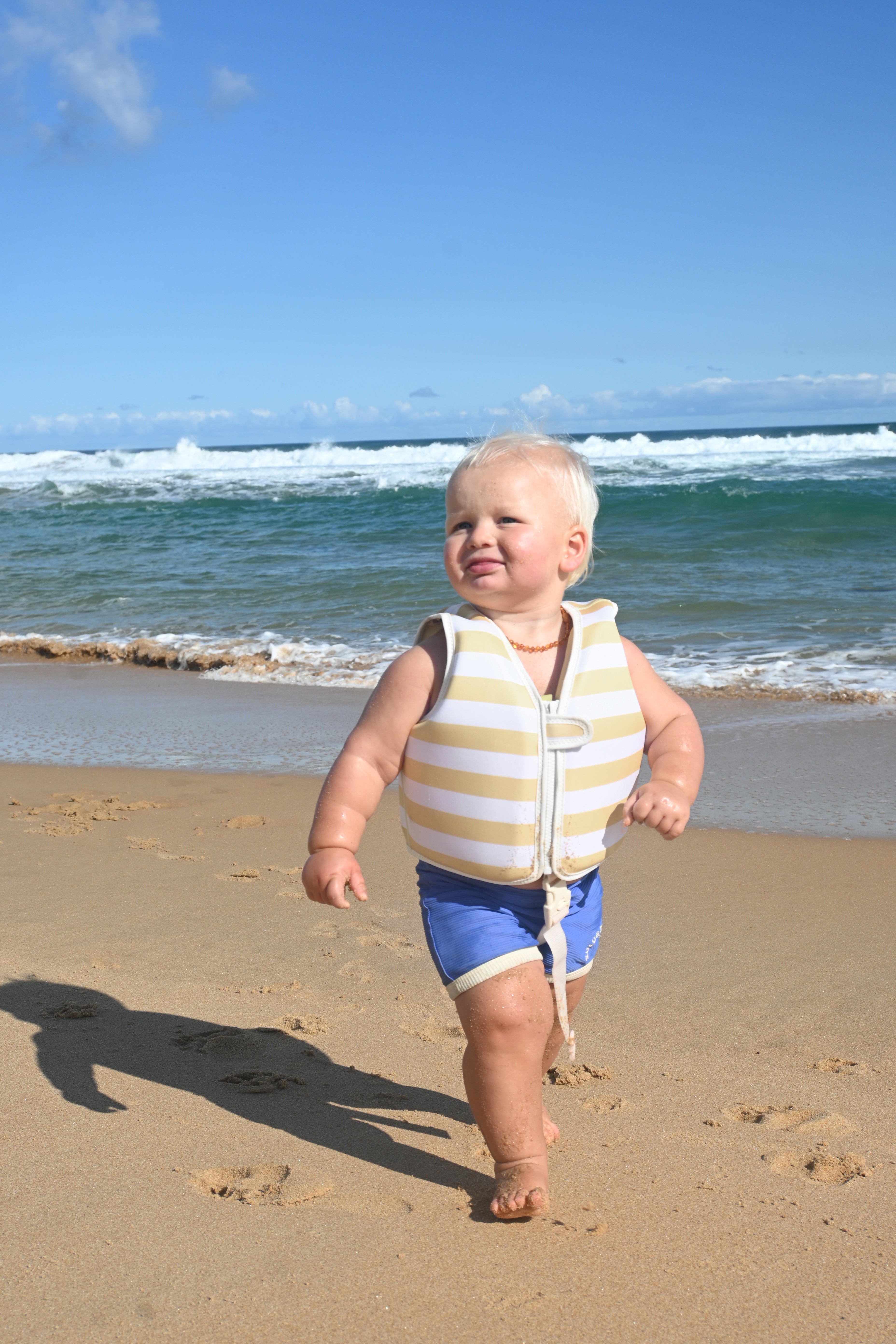 SUNNYLiFE Kids Swim Vest Sid the Seagull Mustard Stripe