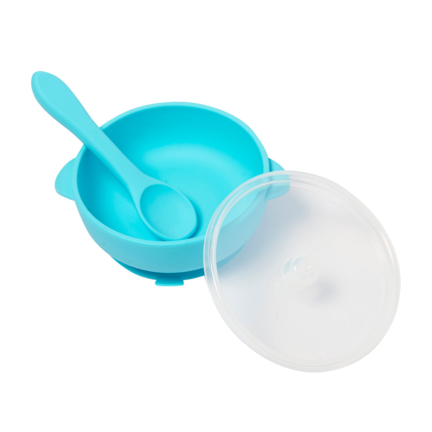 Blue Silicon Bowl With Lid And Spoon Set
