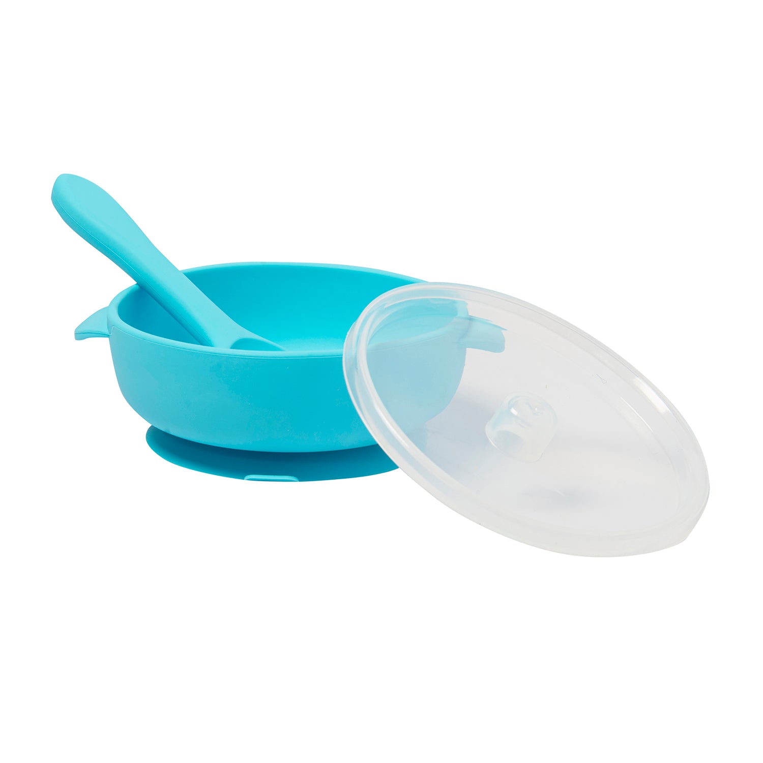 Blue Silicon Bowl With Lid And Spoon Set