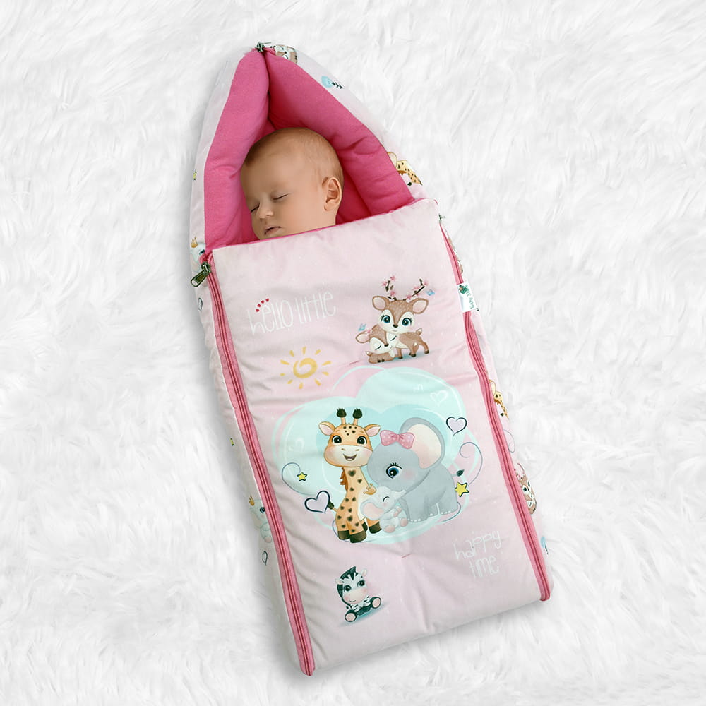 Premium Carry Nest Velvet Baby Sleeping Bag Pink