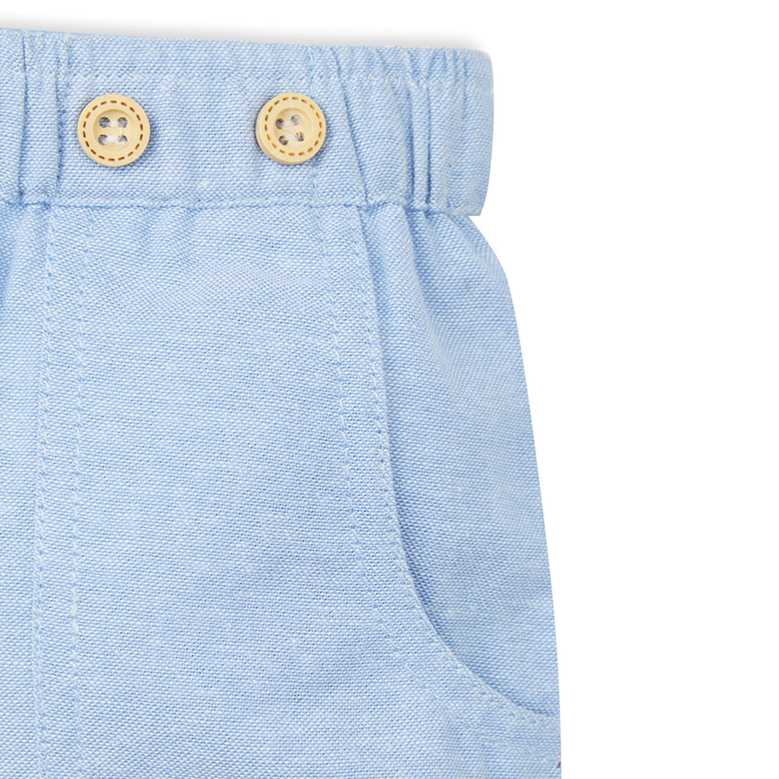 My Milestones Bio-Wash 100% Cotton Cute Animals Embroidered Tee with Chambray Shorts Set - White & Blue