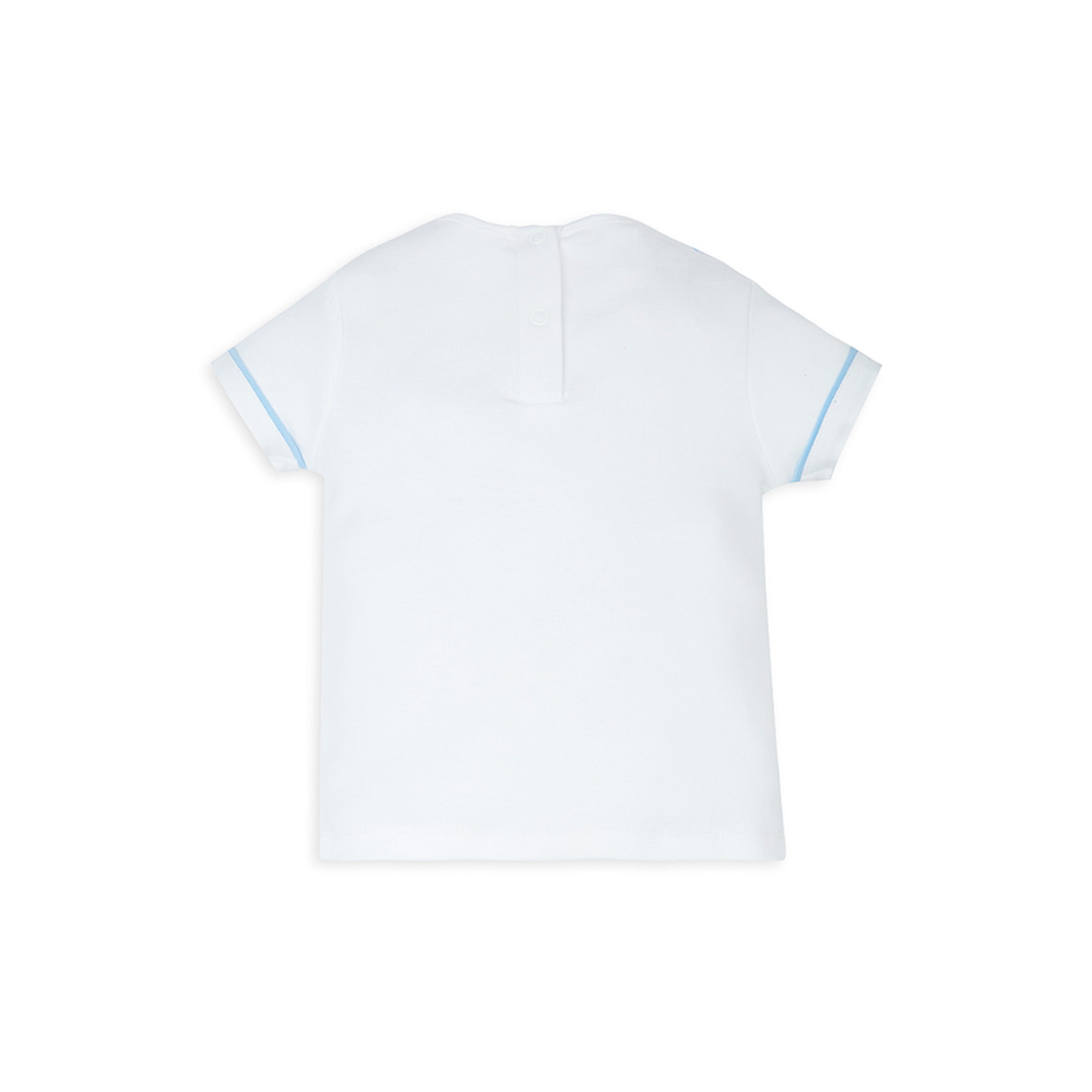 My Milestones Bio-Wash 100% Cotton Cute Animals Embroidered Tee with Chambray Shorts Set - White & Blue