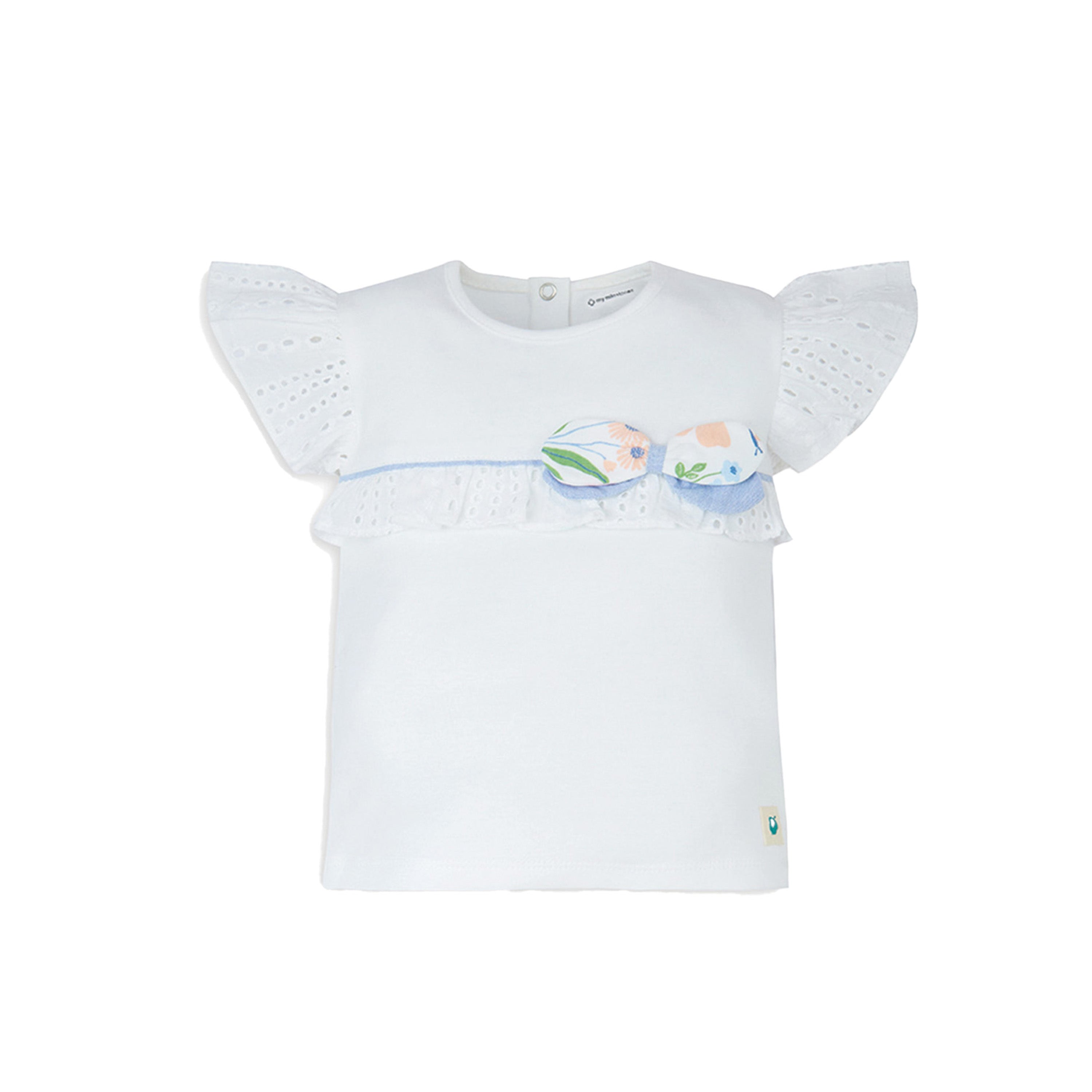 My Milestones Bio-Wash Eyelet Detail Short Sleeves Tee with Shorts in Enchanted Flora Print - White