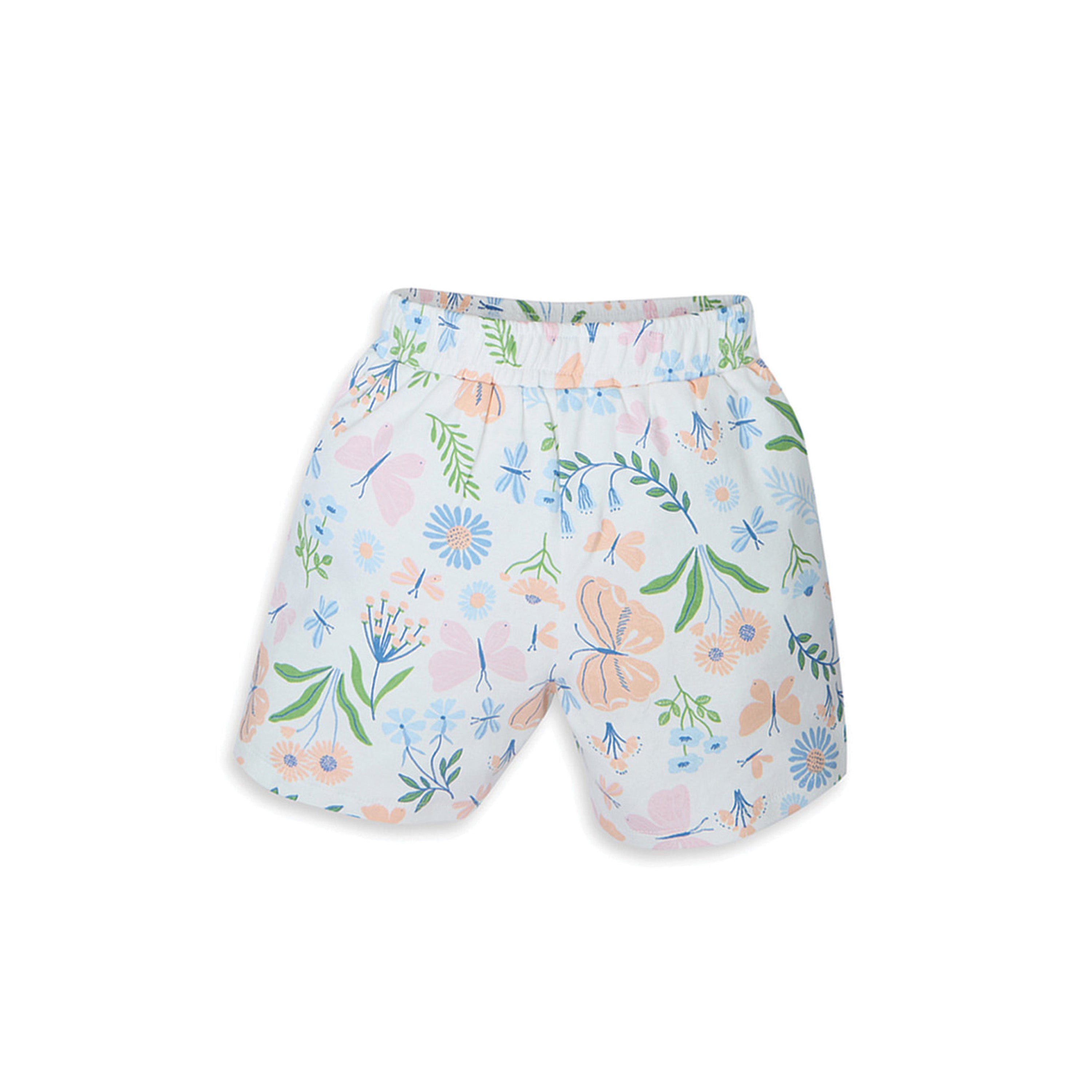 My Milestones Bio-Wash Eyelet Detail Short Sleeves Tee with Shorts in Enchanted Flora Print - White