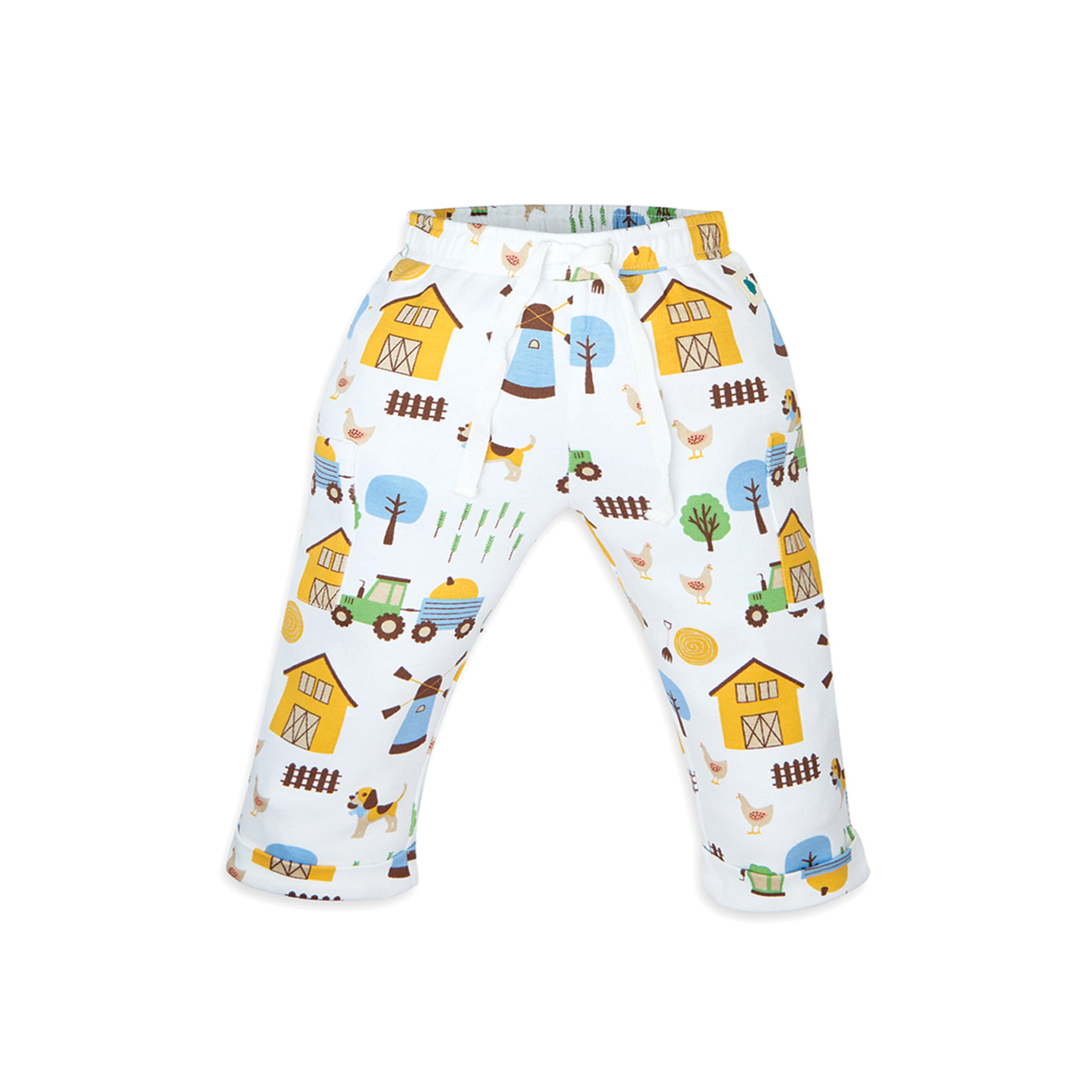My Milestones Henley Front Open Bio-Wash Tee with Duck Print & Barnyard Print Joggers with Pockets - Blue & White