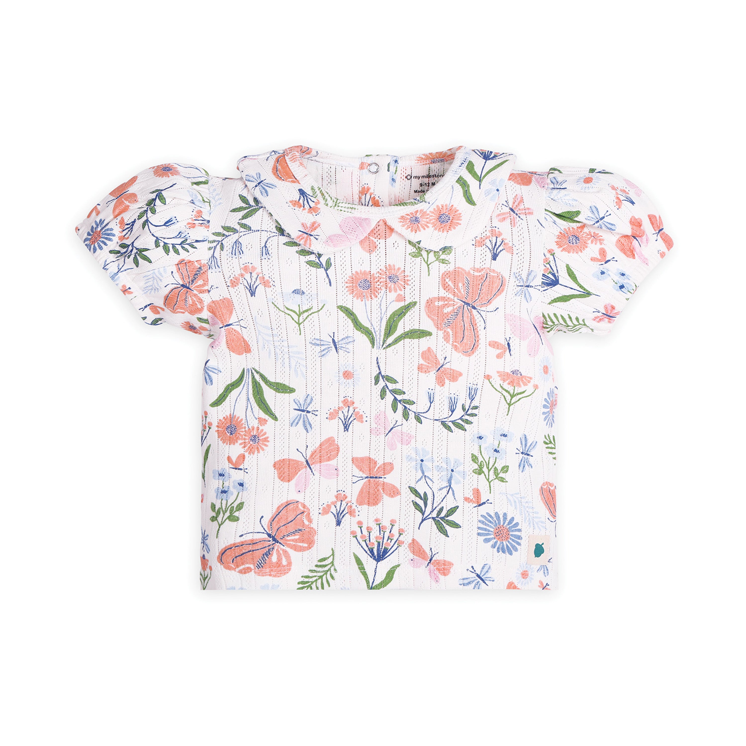 My Milestones Bio-Wash 100% Cotton Short Sleeves Enchanted Flora Print Pointelle Knit Tee & Leggings - Off White