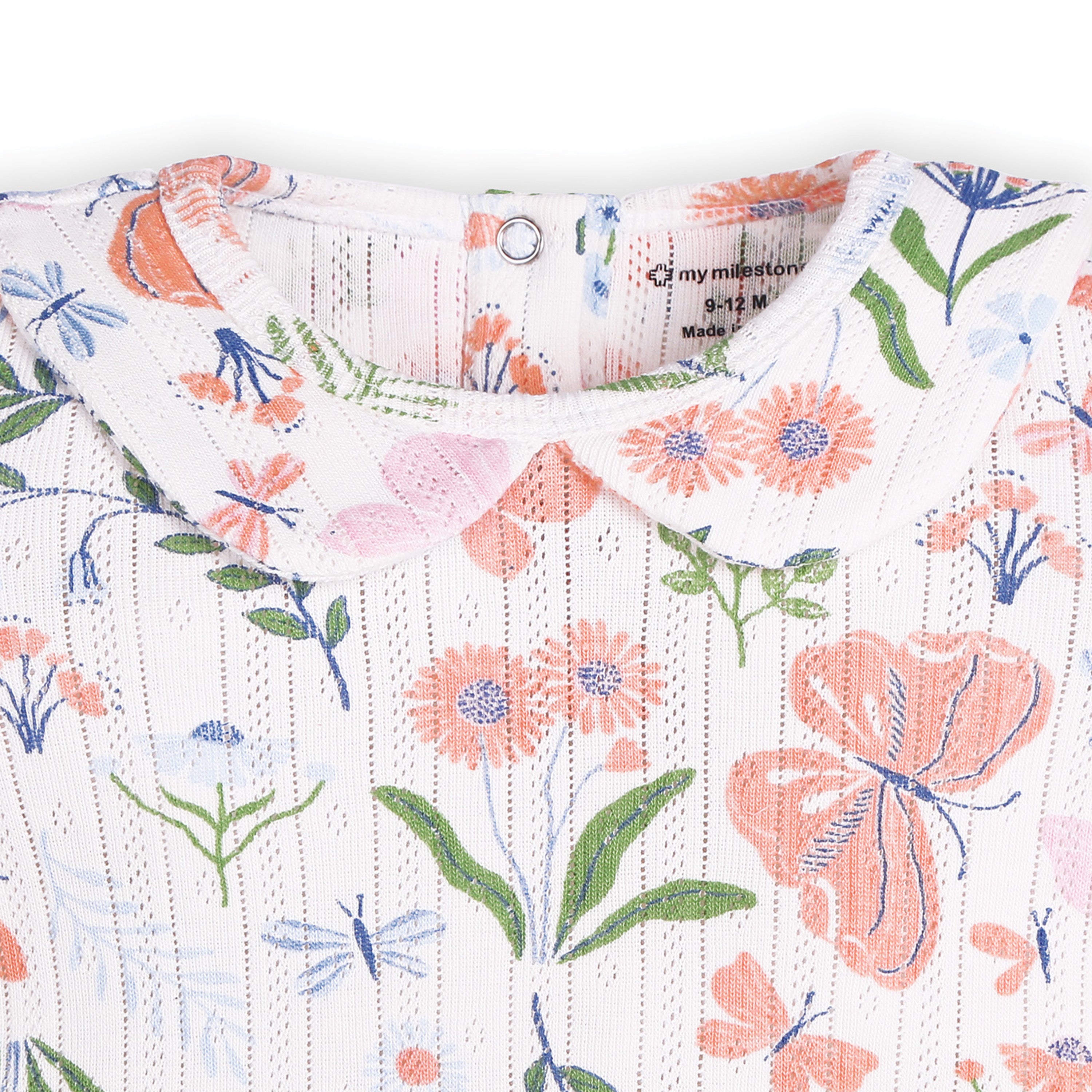 My Milestones Bio-Wash 100% Cotton Short Sleeves Enchanted Flora Print Pointelle Knit Tee & Leggings - Off White