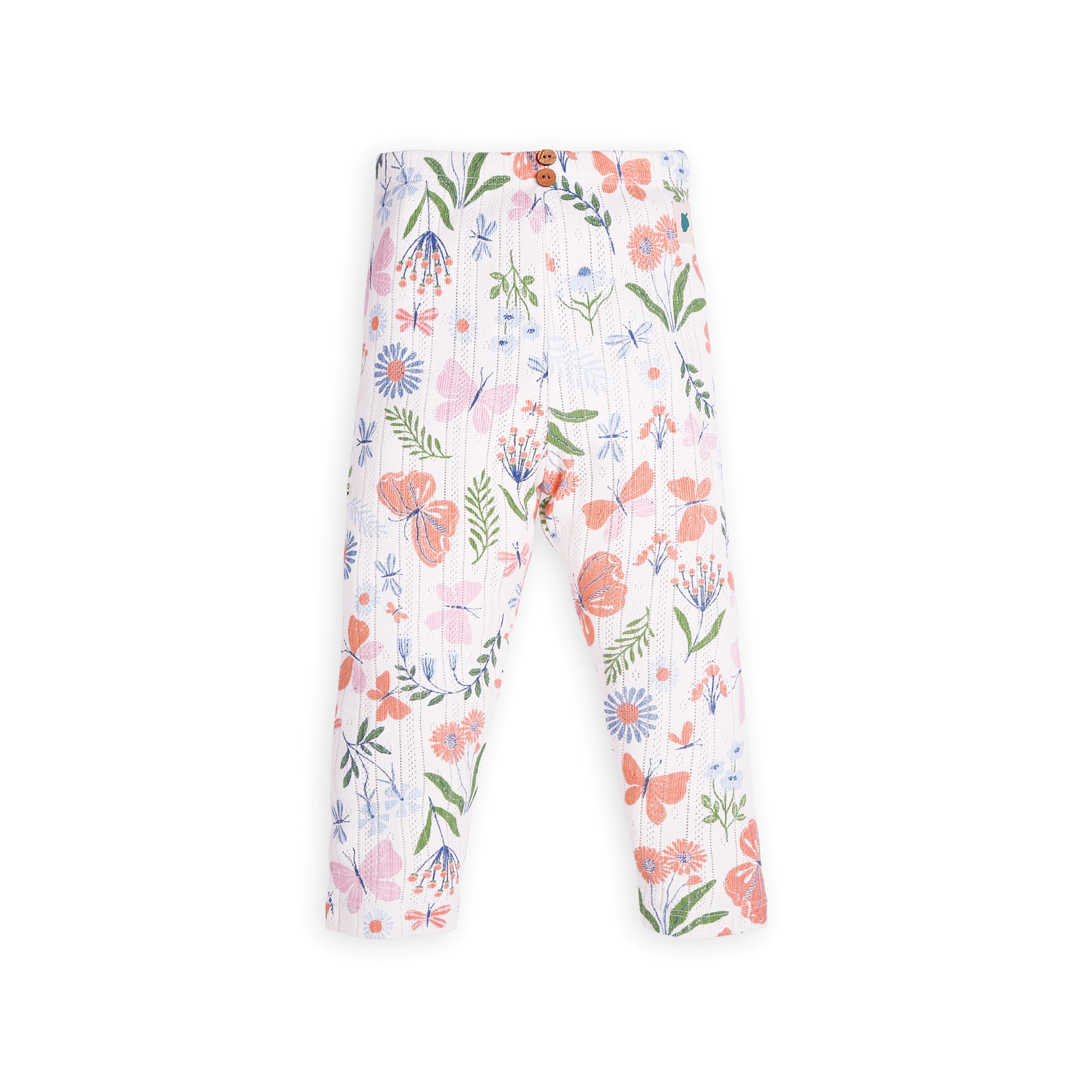 My Milestones Bio-Wash 100% Cotton Short Sleeves Enchanted Flora Print Pointelle Knit Tee & Leggings - Off White