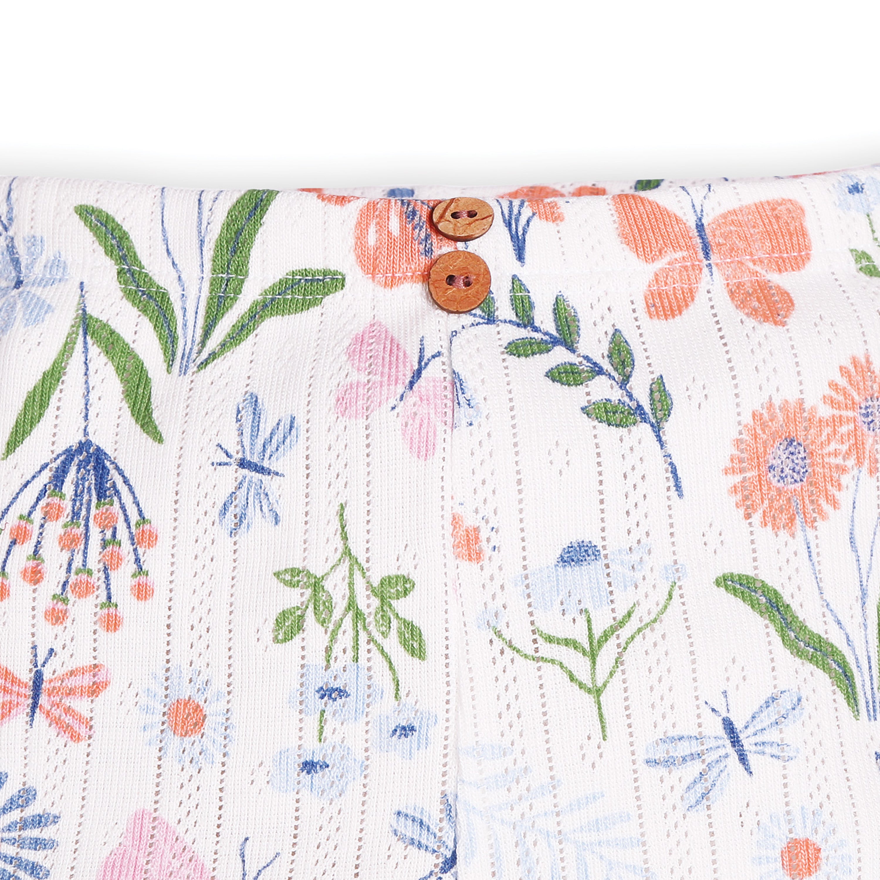 My Milestones Bio-Wash 100% Cotton Short Sleeves Enchanted Flora Print Pointelle Knit Tee & Leggings - Off White