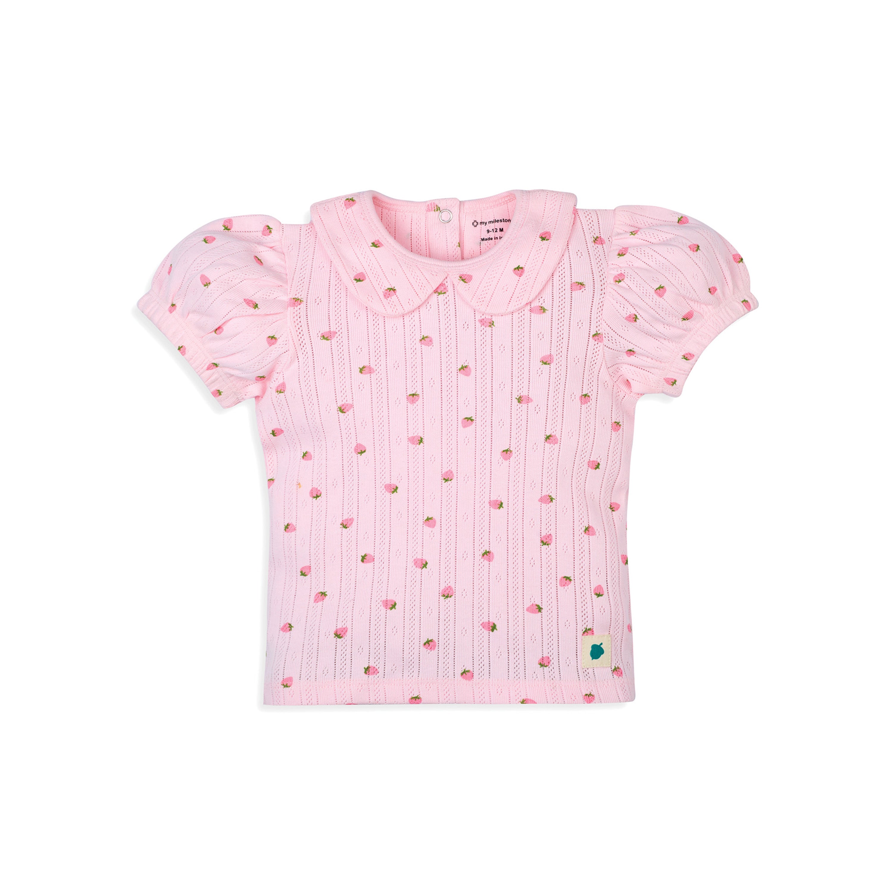 My Milestones Bio-Wash 100% Cotton Strawberry Print Pointelle Knit Tee & Legging Set - Pink