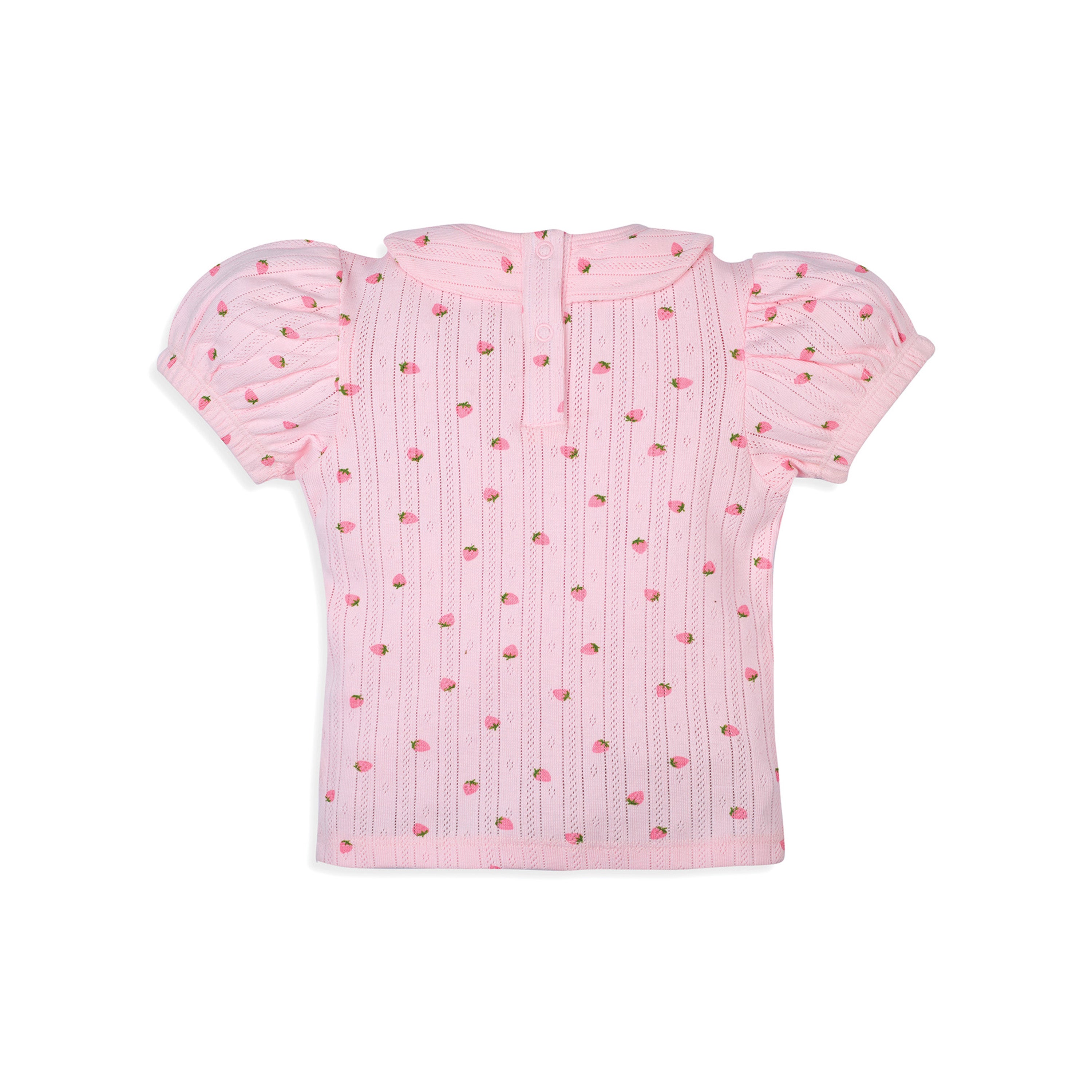 My Milestones Bio-Wash 100% Cotton Strawberry Print Pointelle Knit Tee & Legging Set - Pink