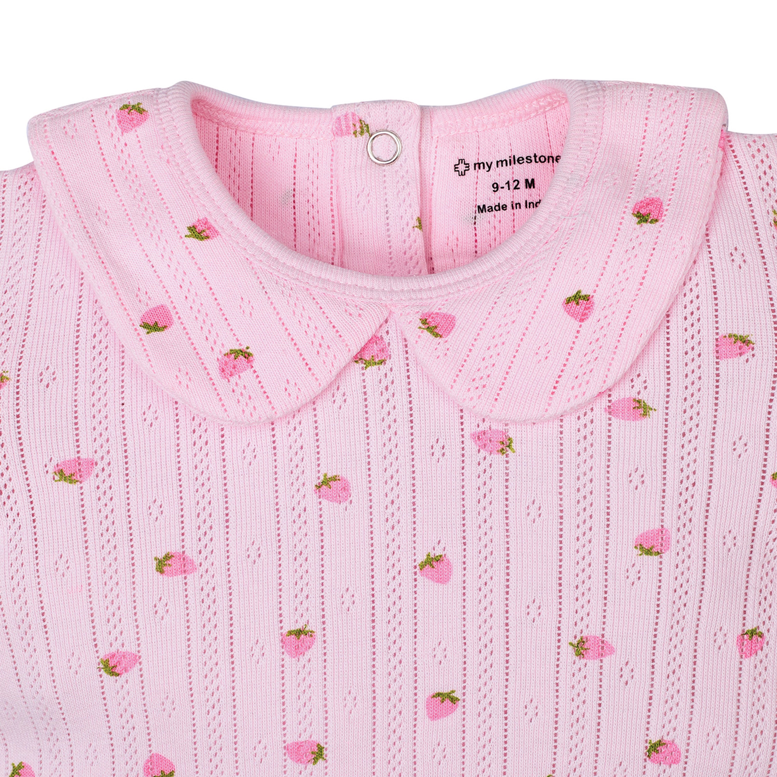 My Milestones Bio-Wash 100% Cotton Strawberry Print Pointelle Knit Tee & Legging Set - Pink