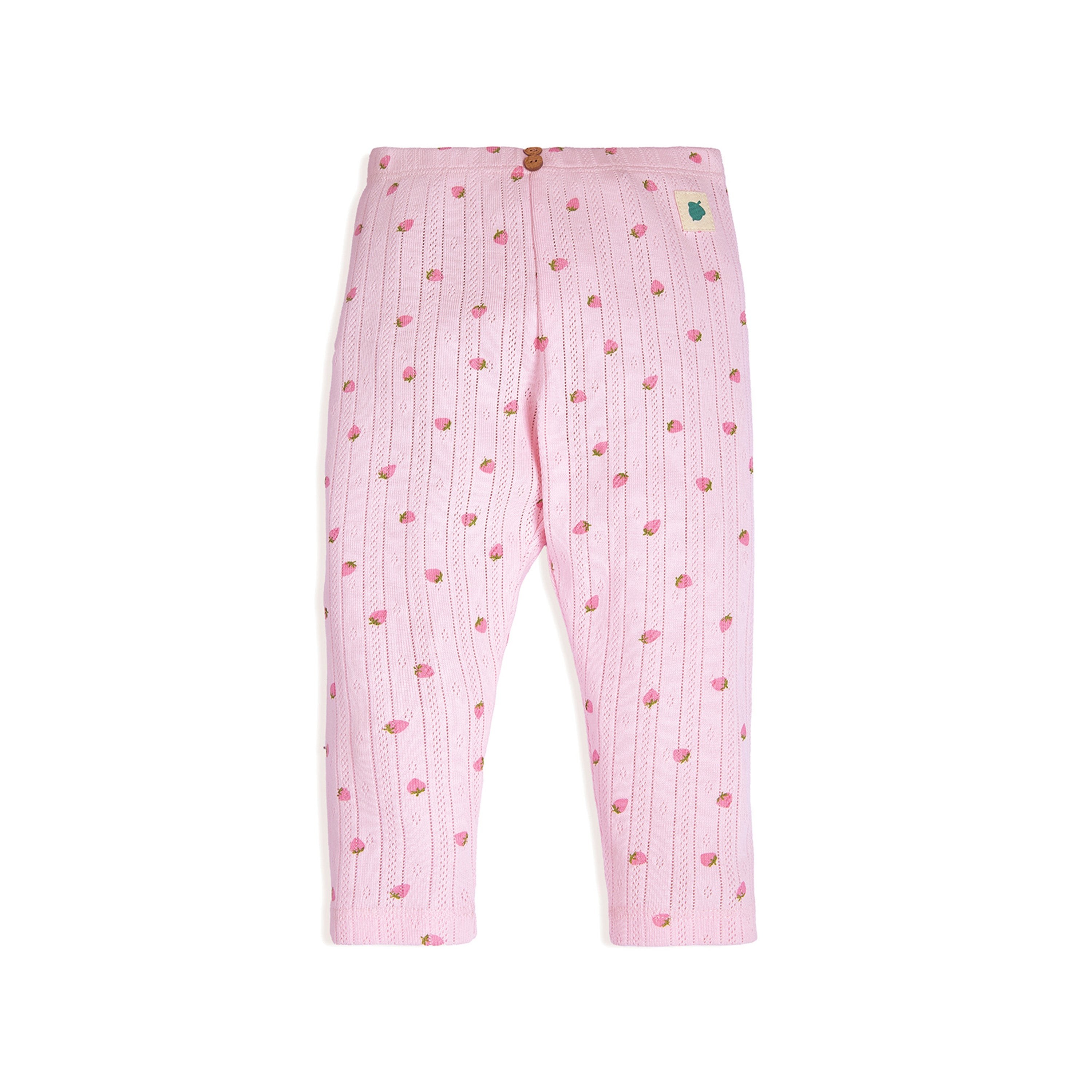 My Milestones Bio-Wash 100% Cotton Strawberry Print Pointelle Knit Tee & Legging Set - Pink